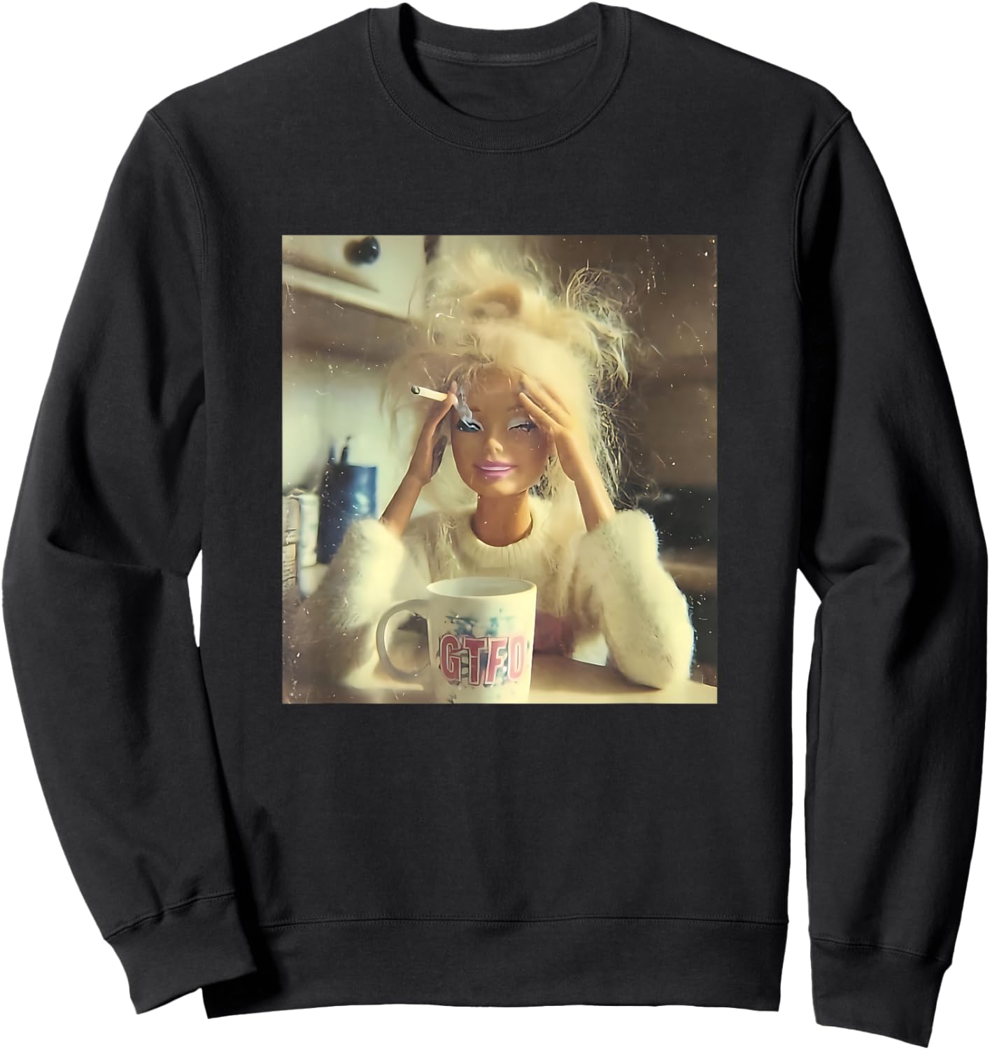 New Funny Doll Face Aged Meme Sweatshirt - Sweatshirt | Black