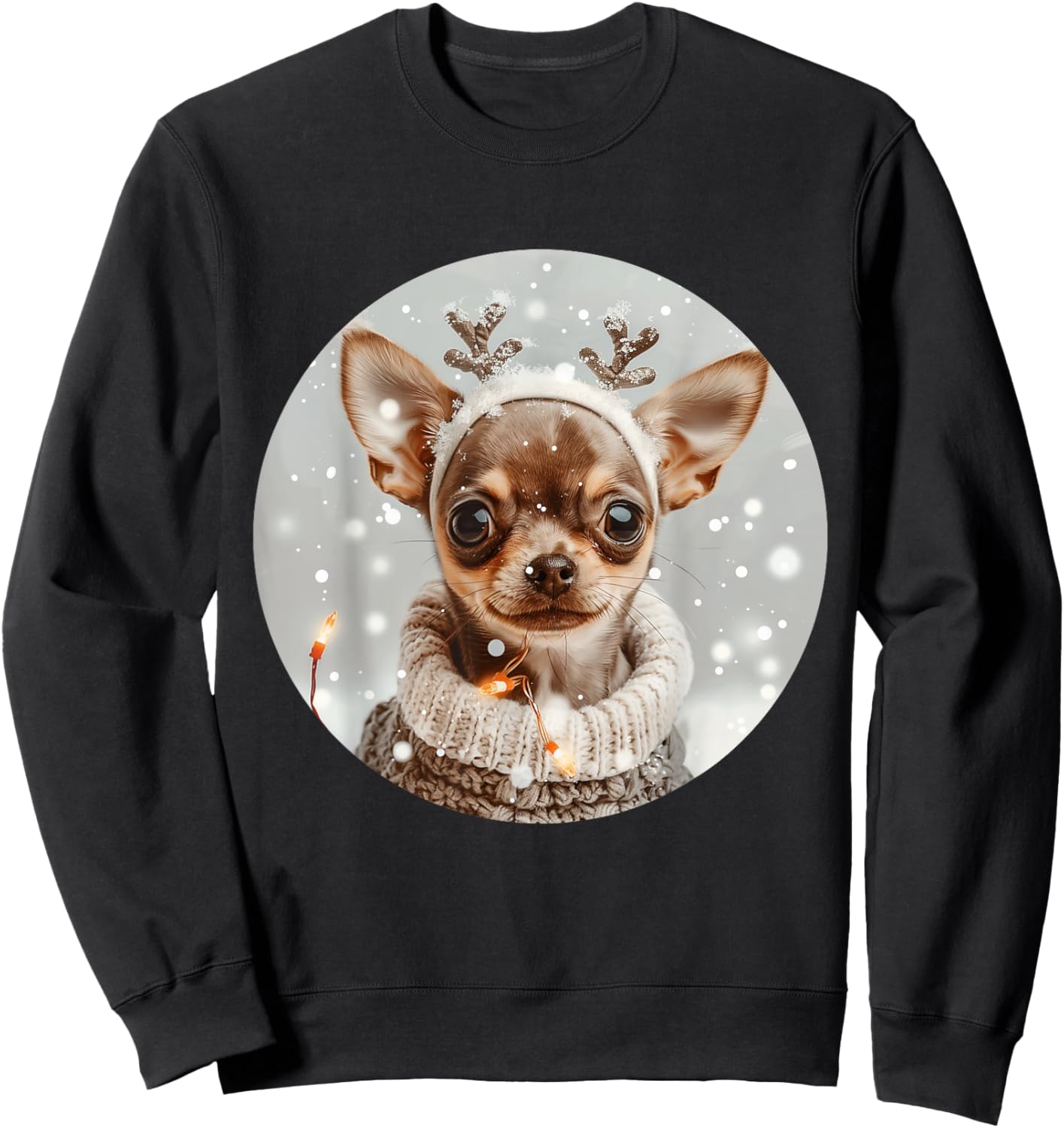 Cute Reindeer Chihuahua Dog Snow Christmas Puppy Snowflakes Sweatshirt - Sweatshirt | Black