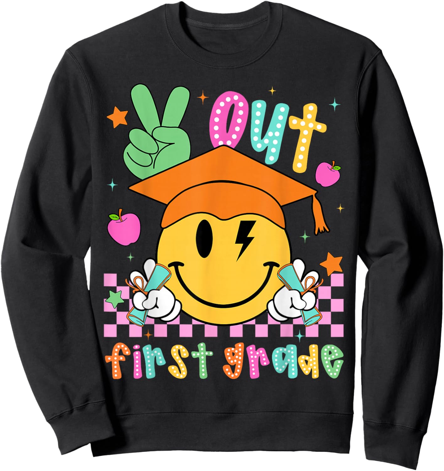 Last Day of School Peace Out 1st Grade Boy Girl Smile Face Sweatshirt - Sweatshirt | Black
