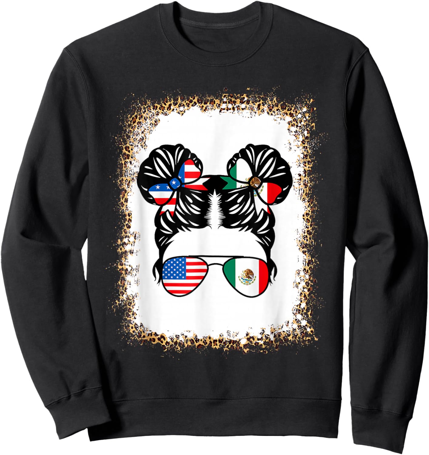 Half An Half Mexican Girl USA Mexico Flag Patriot Sweatshirt - Sweatshirt | Black
