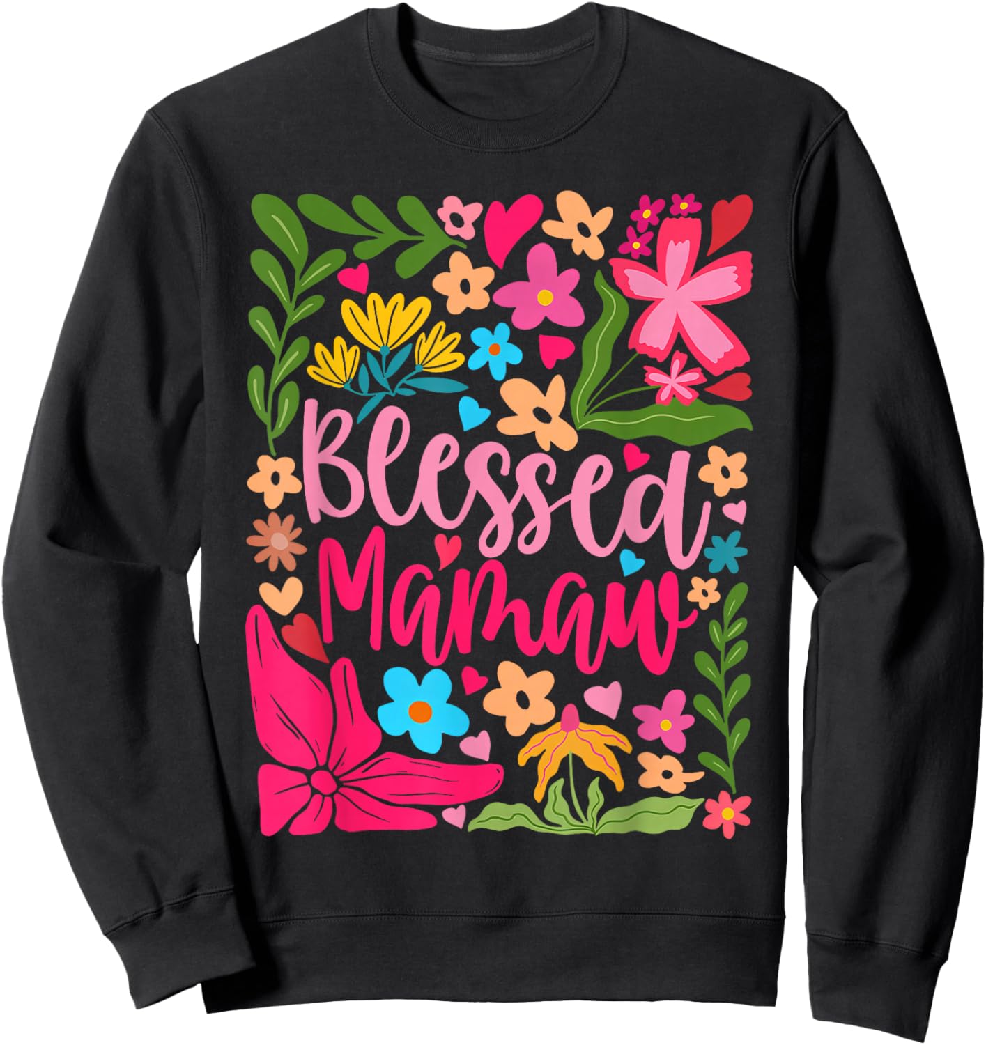 Blessed Mamaw Retro Boho Flowers Floral Mother's Day Sweatshirt - Sweatshirt | Black
