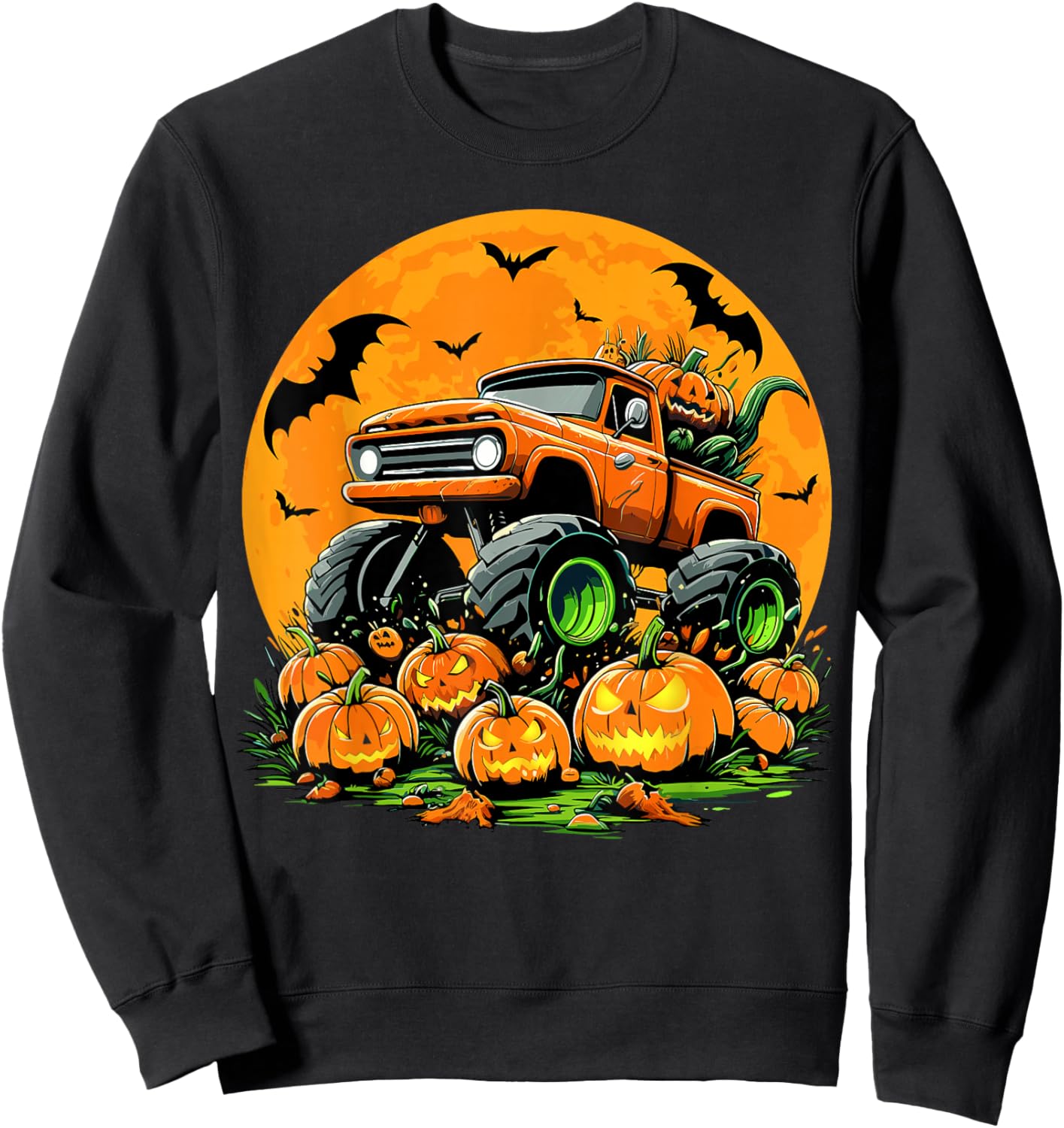Kids Monster Truck Halloween Pumpkin Smasher Halloween Truck Sweatshirt - Sweatshirt | Black