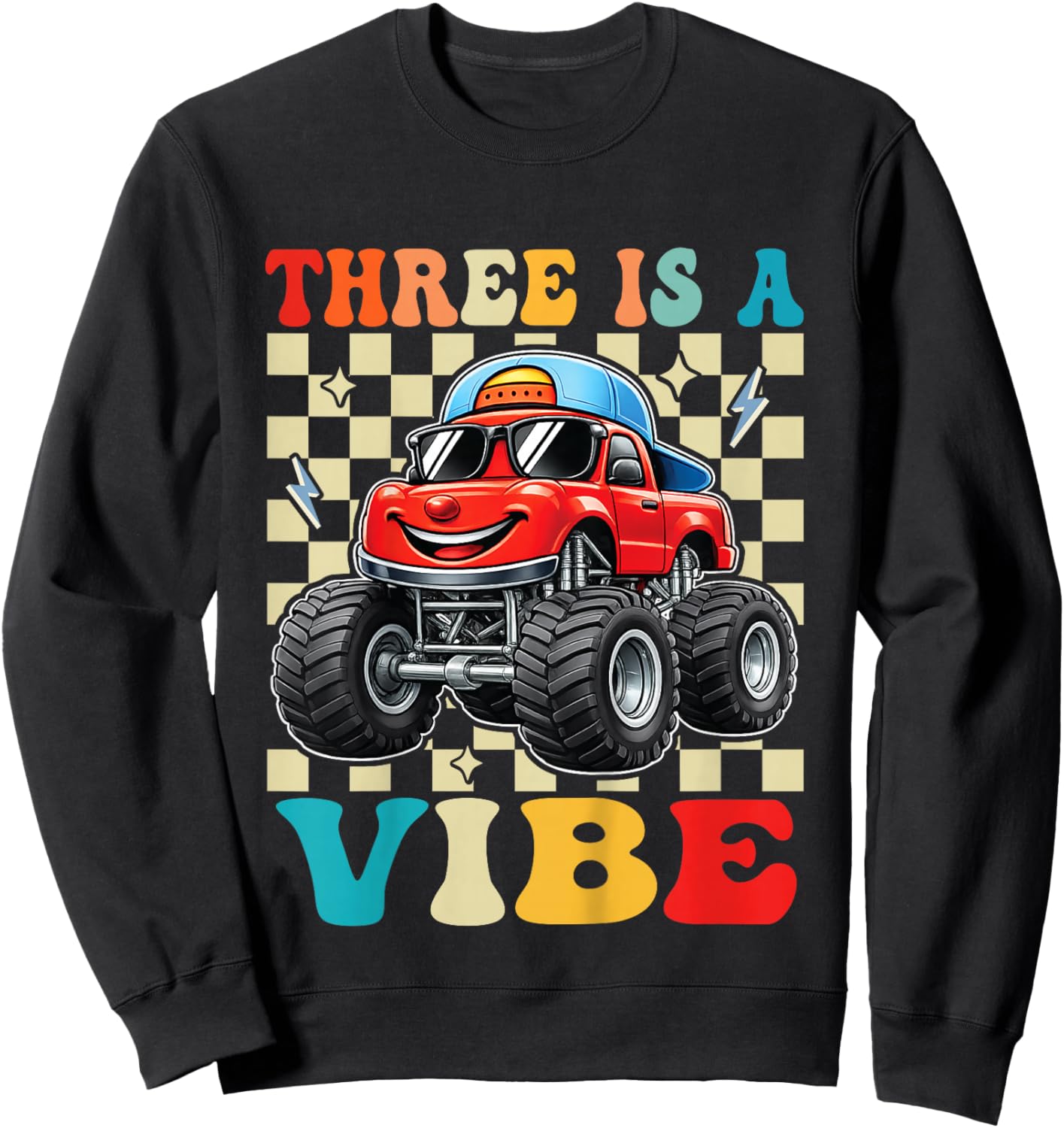 3rd Birthday Monster Truck 3 Year Old Boys 3rd Party Boys Sweatshirt - Sweatshirt | Black