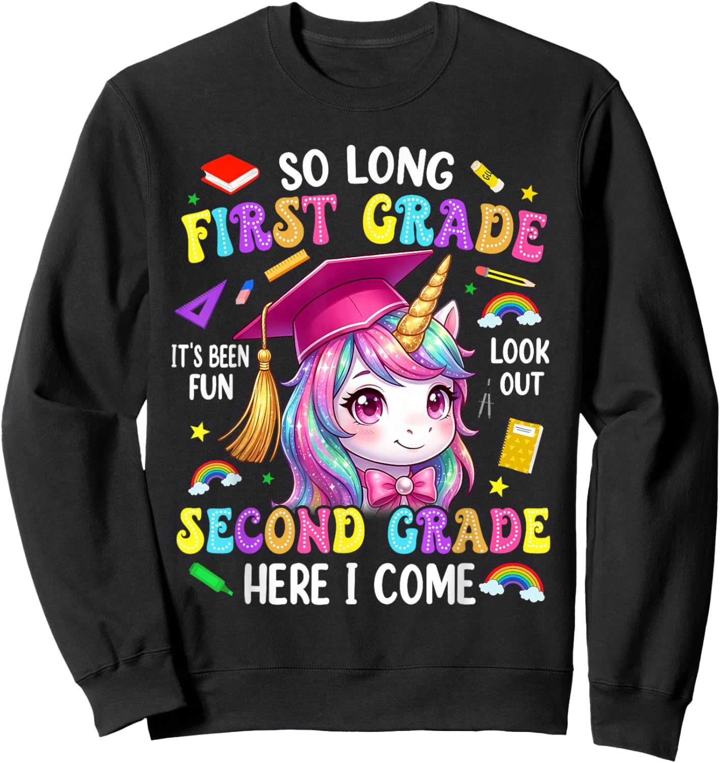 So Long First Grade Hello Second Grade Graduation Girls Kids Sweatshirt - Sweatshirt | Black