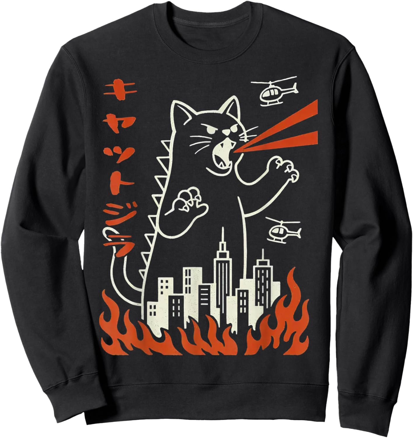 Buildings are Being stomped by a Giant Kitty Sweatshirt - Sweatshirt | Black