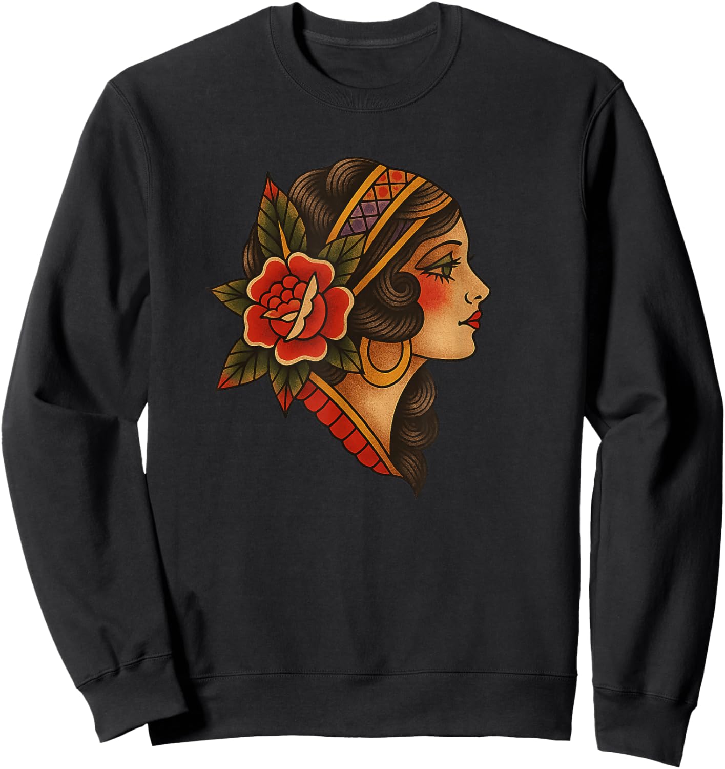Vintage Traditional Tattoo Woman Sweatshirt - Sweatshirt | Black