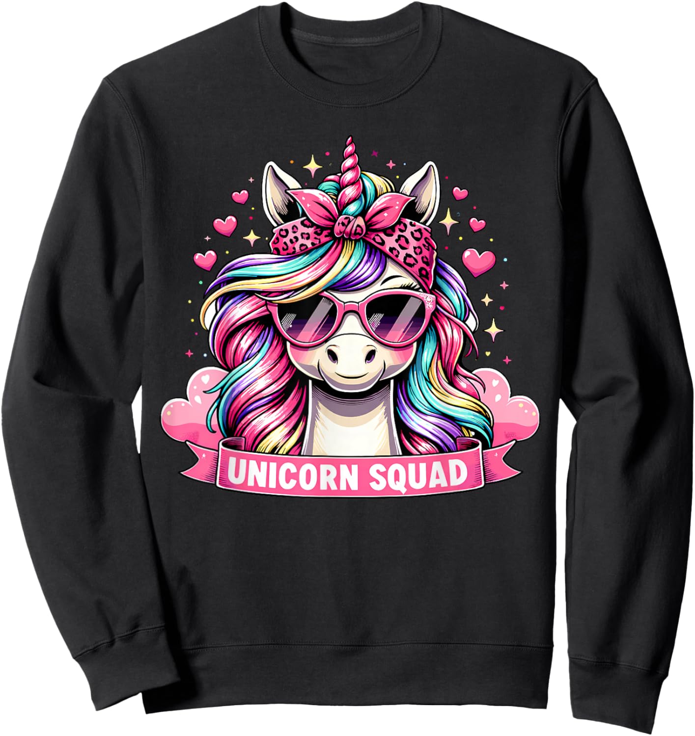 Unicorn Squad Cute Rainbow Unicorn Glasses Heart Art Sweatshirt - Sweatshirt | Black