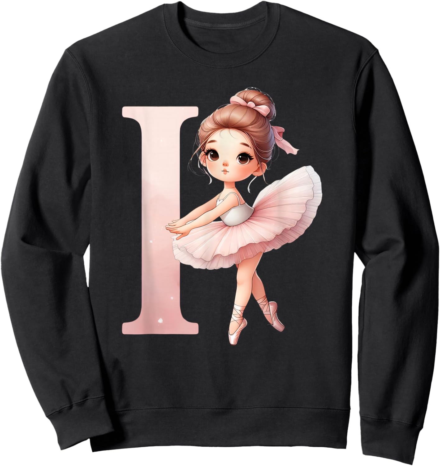 Ballerina Girl Dancing Name First Letter I Girly Tutu Ballet Sweatshirt - Sweatshirt | Black