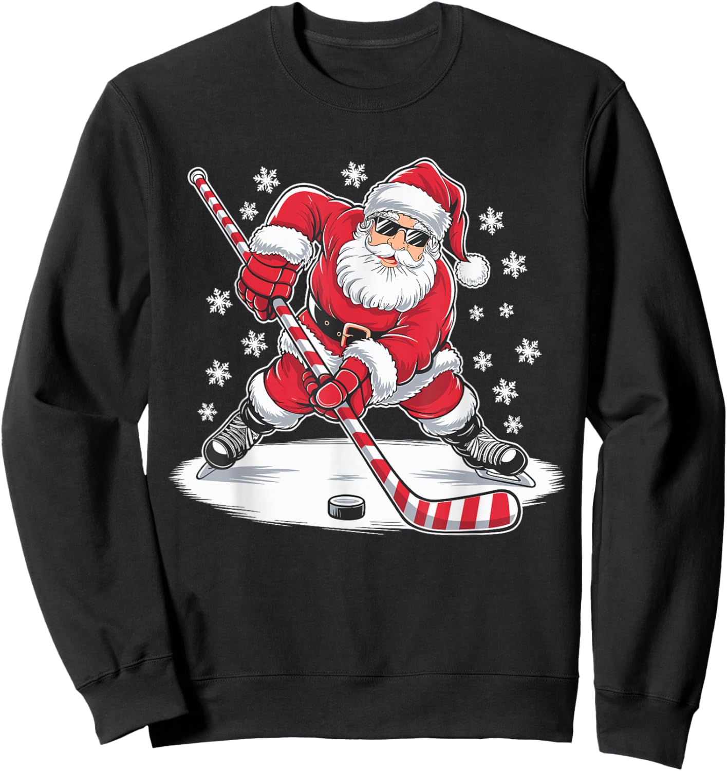 Funny Christmas Santa Playing Ice Hockey Xmas Sport Sweatshirt - Sweatshirt | Black