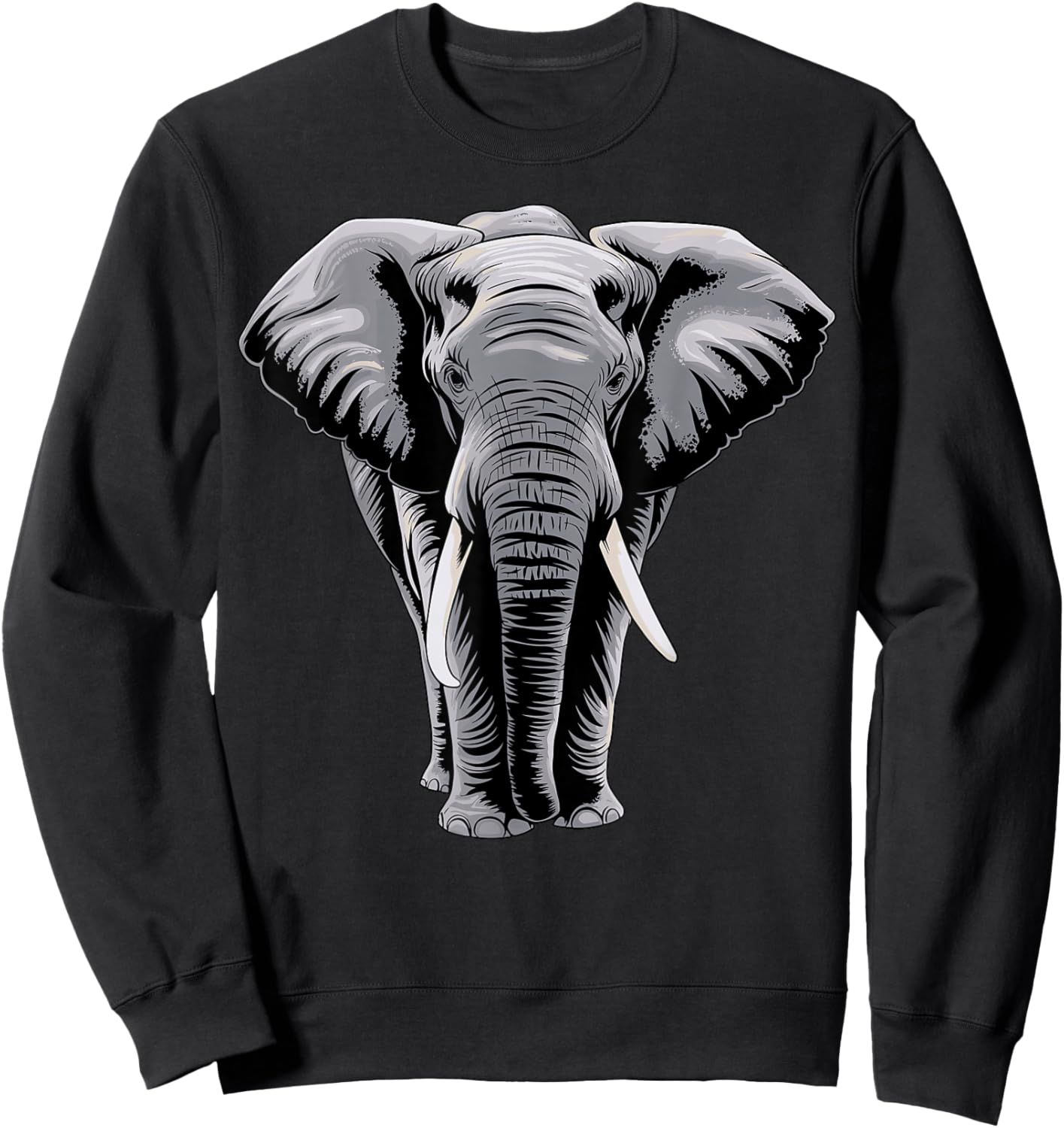 Realistic Elephant Head Wildlife Animal Art Sweatshirt - Sweatshirt | Black