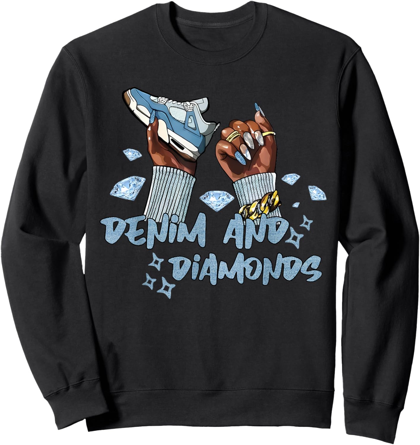 Vintage Denim and Diamonds African American Black Girl Women Sweatshirt - Sweatshirt | Black