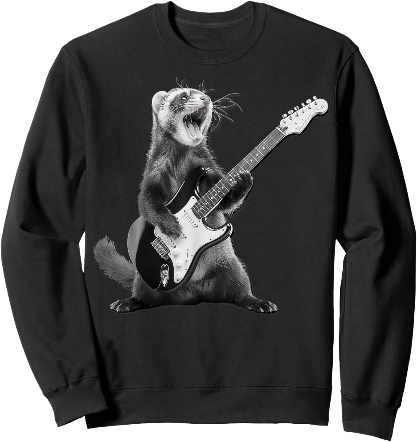 Ferret Playing Guitar Rock and Roll Gifts Women Kid Sweatshirt - Sweatshirt | Black