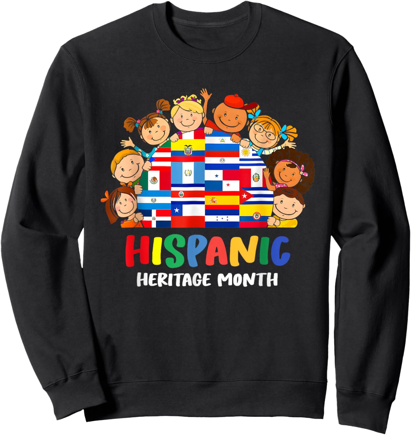 Kids National Hispanic Heritage Month Children Latin Flags Sweatshirt - Sweatshirt | Black