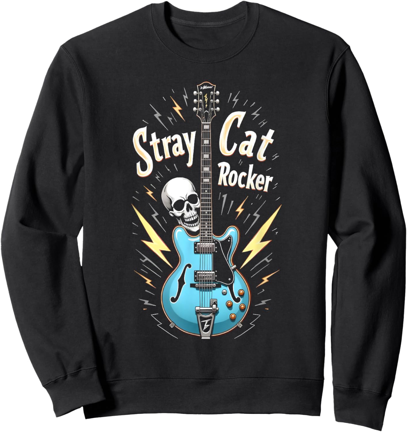 Stray Cat Rocker Vintage Style Rockabilly Guitar Sweatshirt - Sweatshirt | Black
