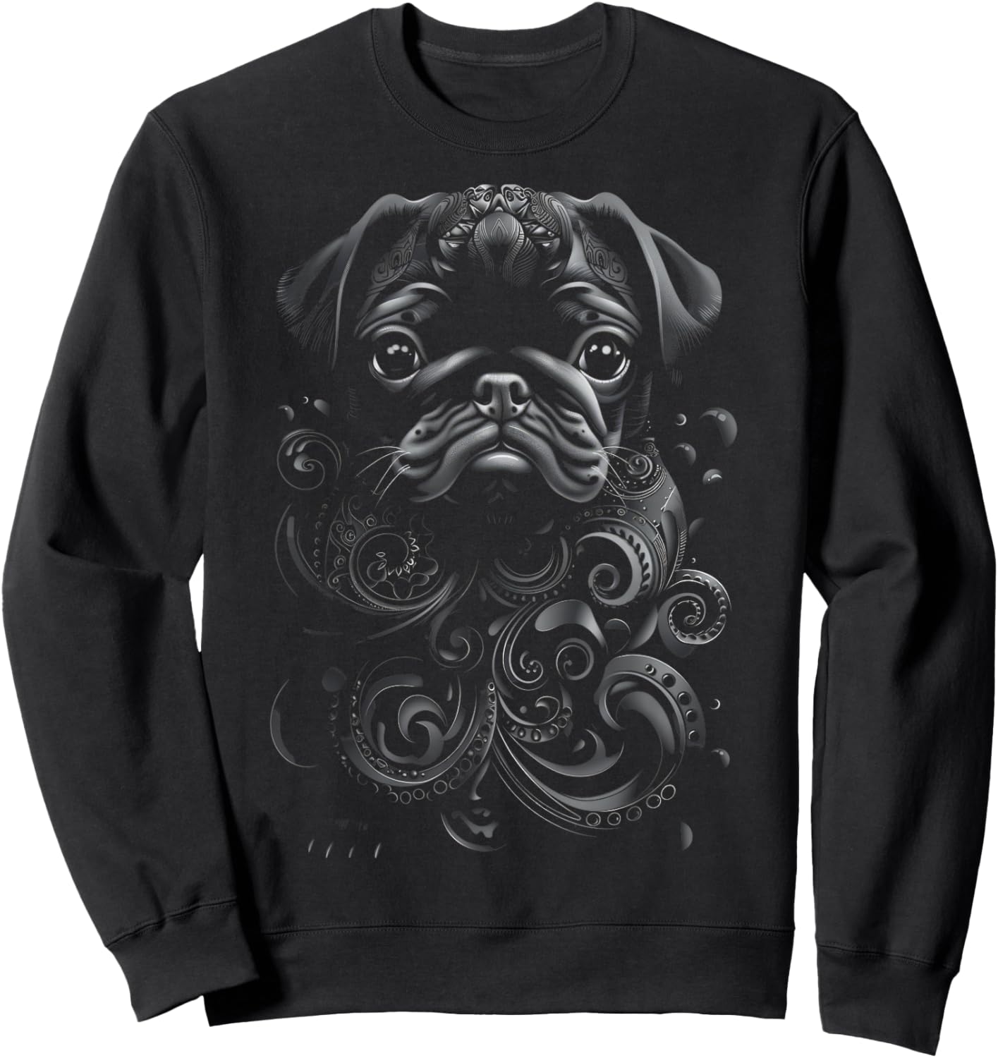 Black Pug Tribal Vintage Retro Graphic Sweatshirt - Sweatshirt | Black