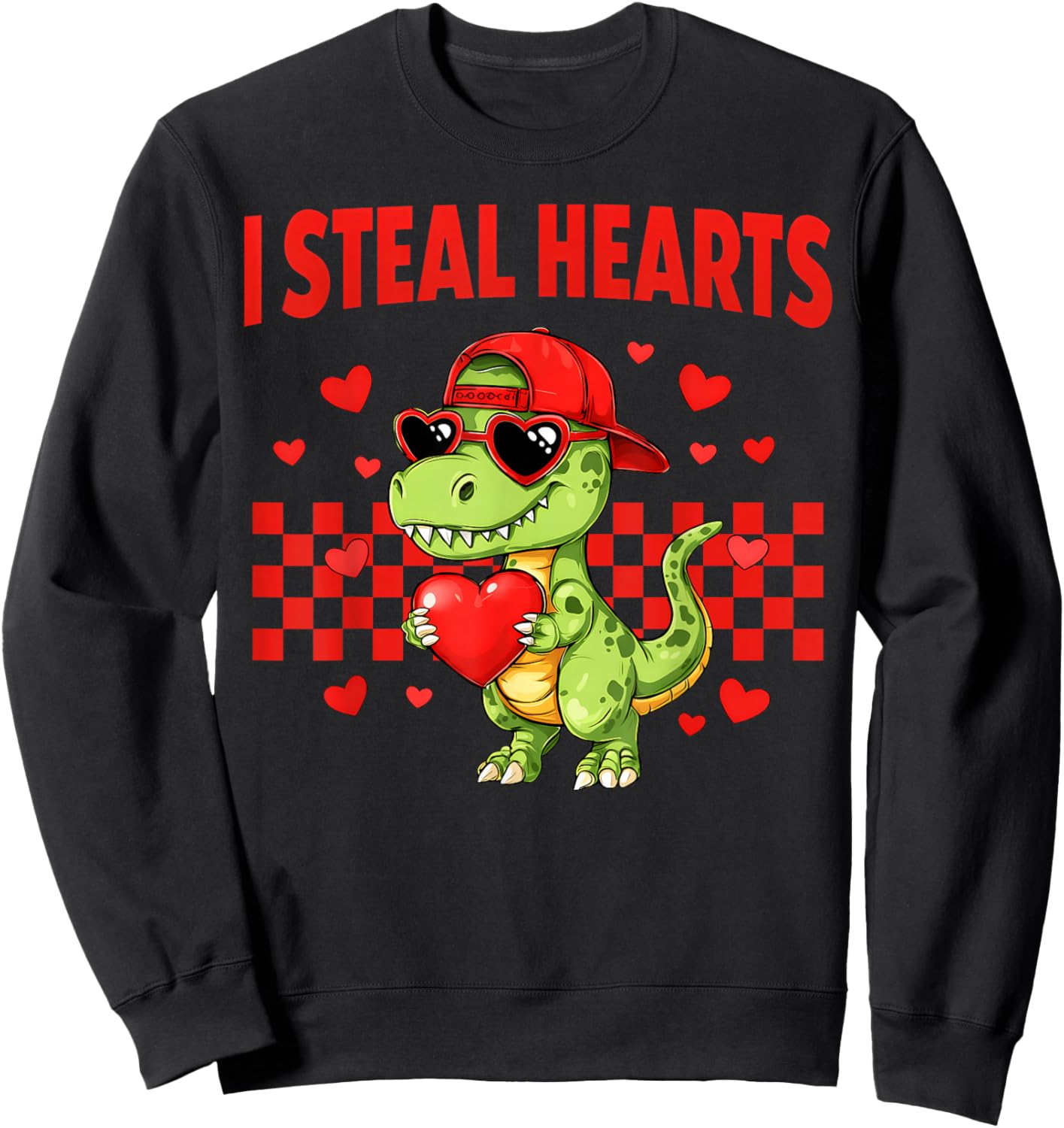 I Steal Hearts Valentine Dinosaur Cute Love Meme Boy Girl Sweatshirt - Sweatshirt | Black