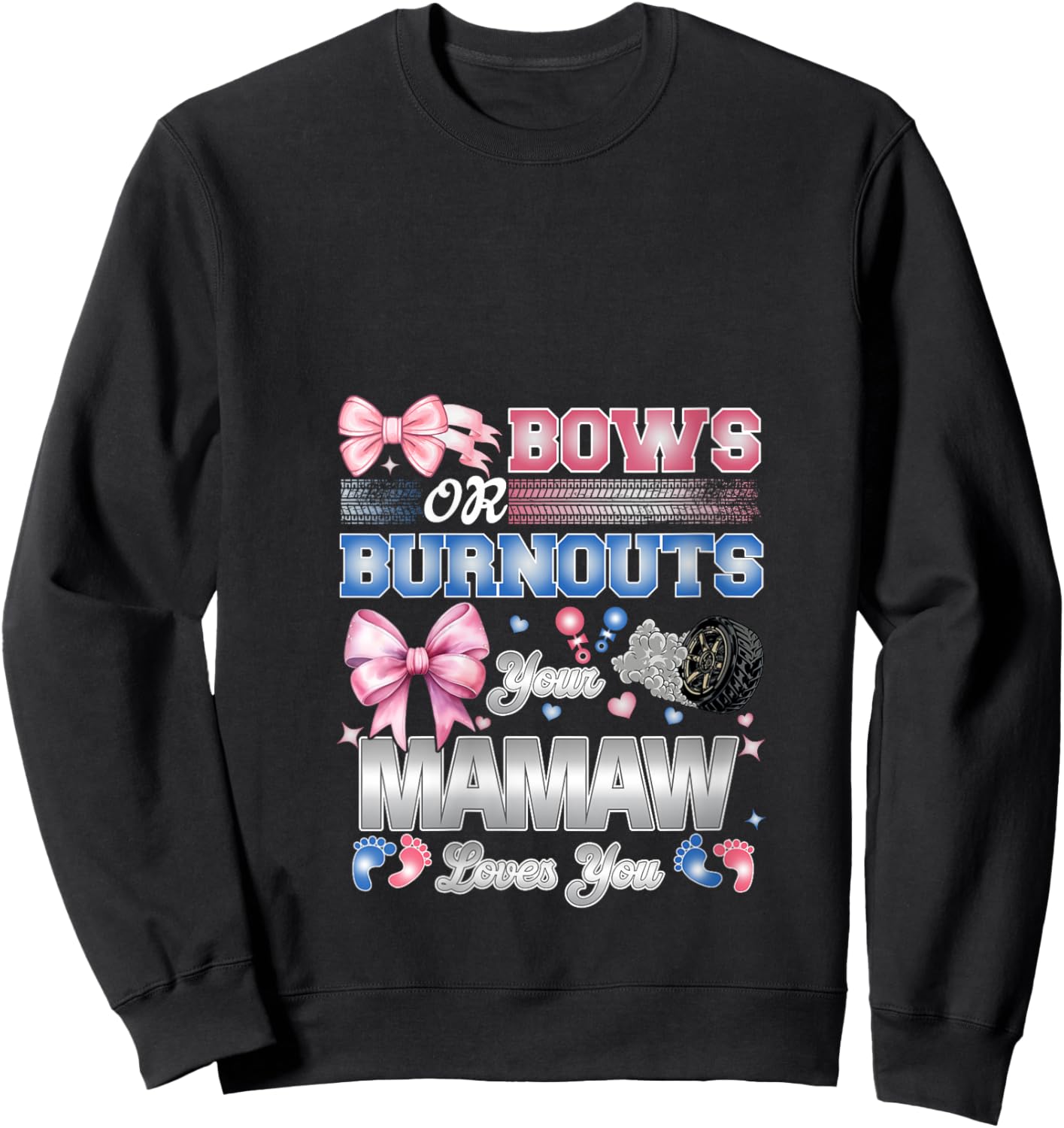 Burnouts or Bows Mamaw Loves You Gender Reveal Party V-Neck Sweatshirt - Sweatshirt | Black
