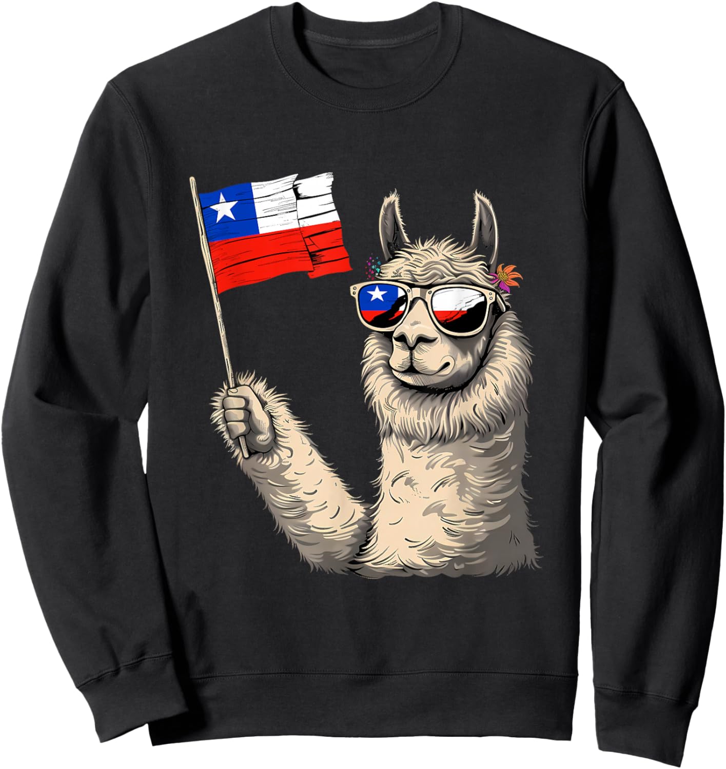 Chile Flag Heart Alpaca Chilean Pride Chilean Roots Sweatshirt - Sweatshirt | Black
