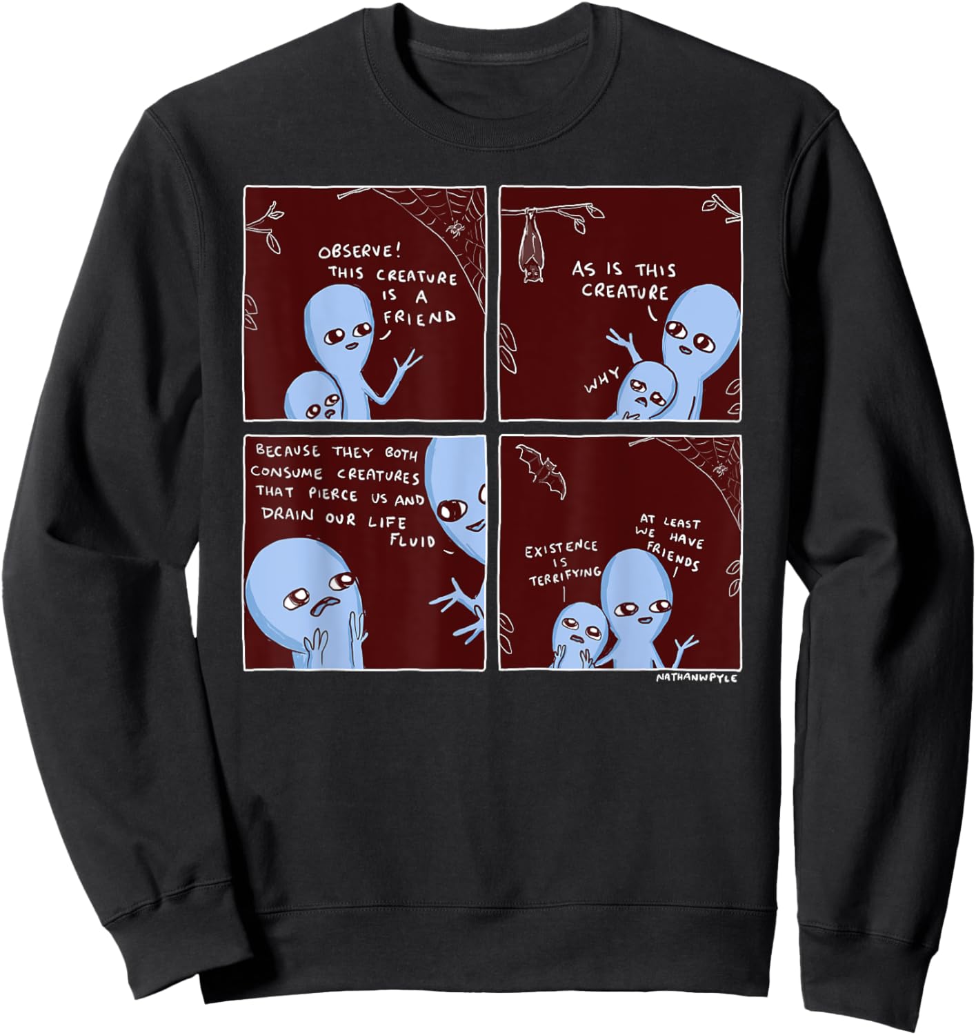 Threadless Nathan W. Pyle Strange Planet Existence Graphic Sweatshirt - Sweatshirt | Black