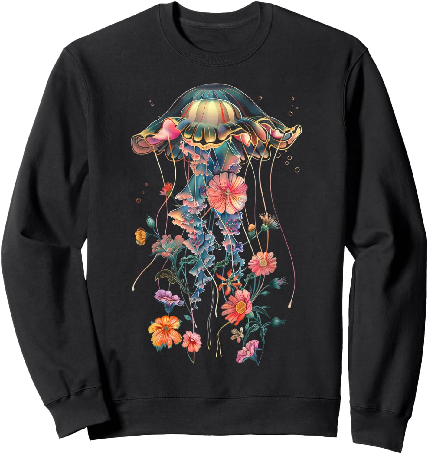 Jellyfish Flowers Vintage Floral Scuba Diving Surf Sweatshirt - Sweatshirt | Black