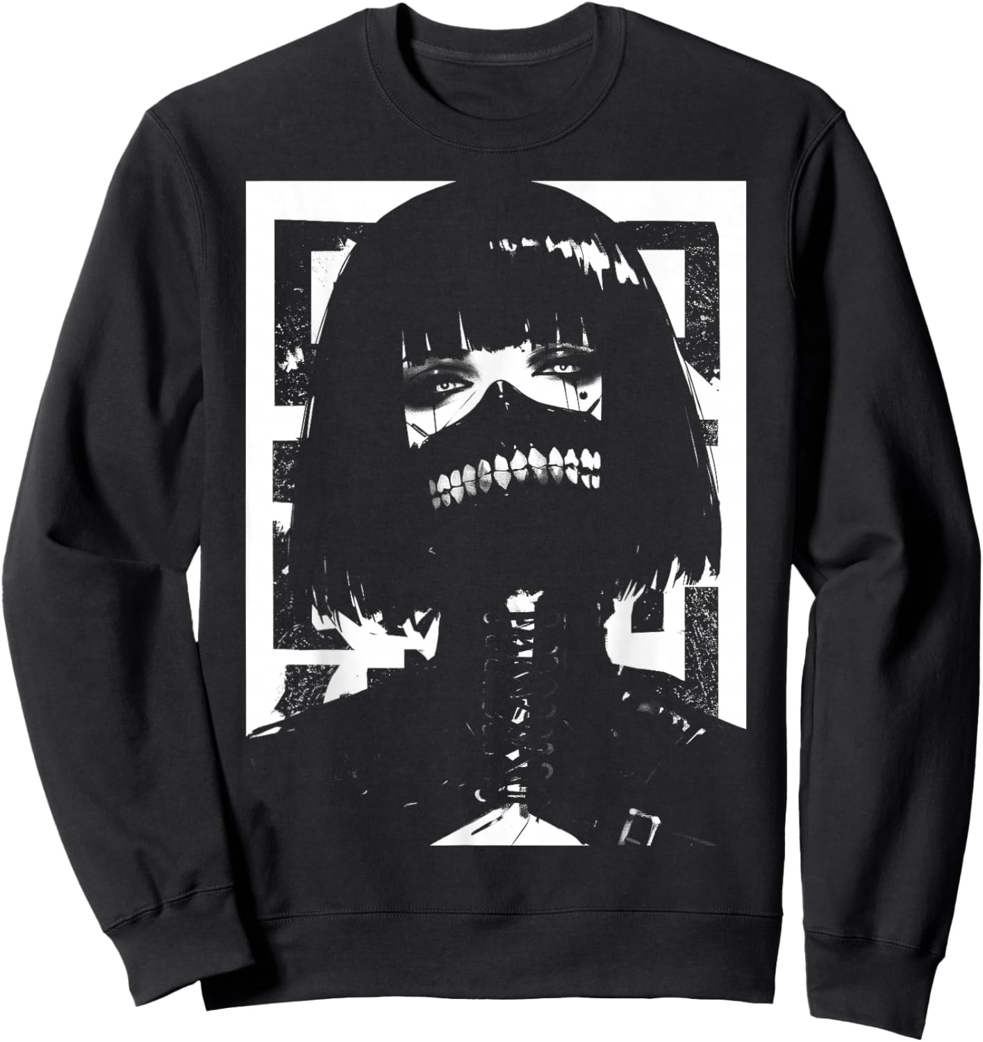 Horror Techwear Ghoul Girl Cybergoth Gothic Anime Manga Sweatshirt - Sweatshirt | Black