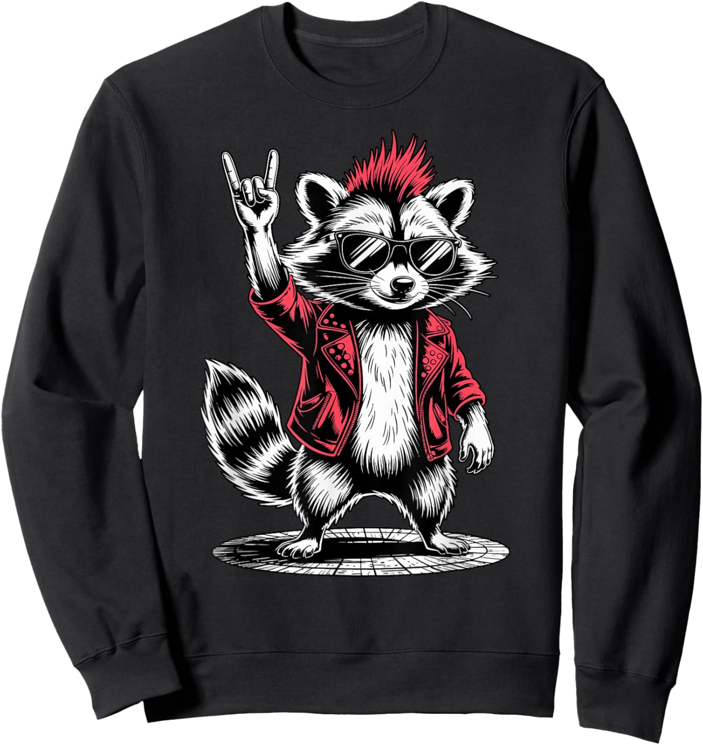 Retro Raccoon Rock Music Men Kids Women Funny Raccoon Punk Sweatshirt - Sweatshirt | Black