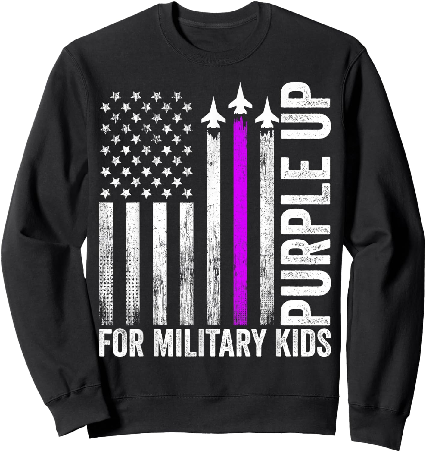 Purple Up For Military Kids Military Child Month USA Flag Sweatshirt - Sweatshirt | Black