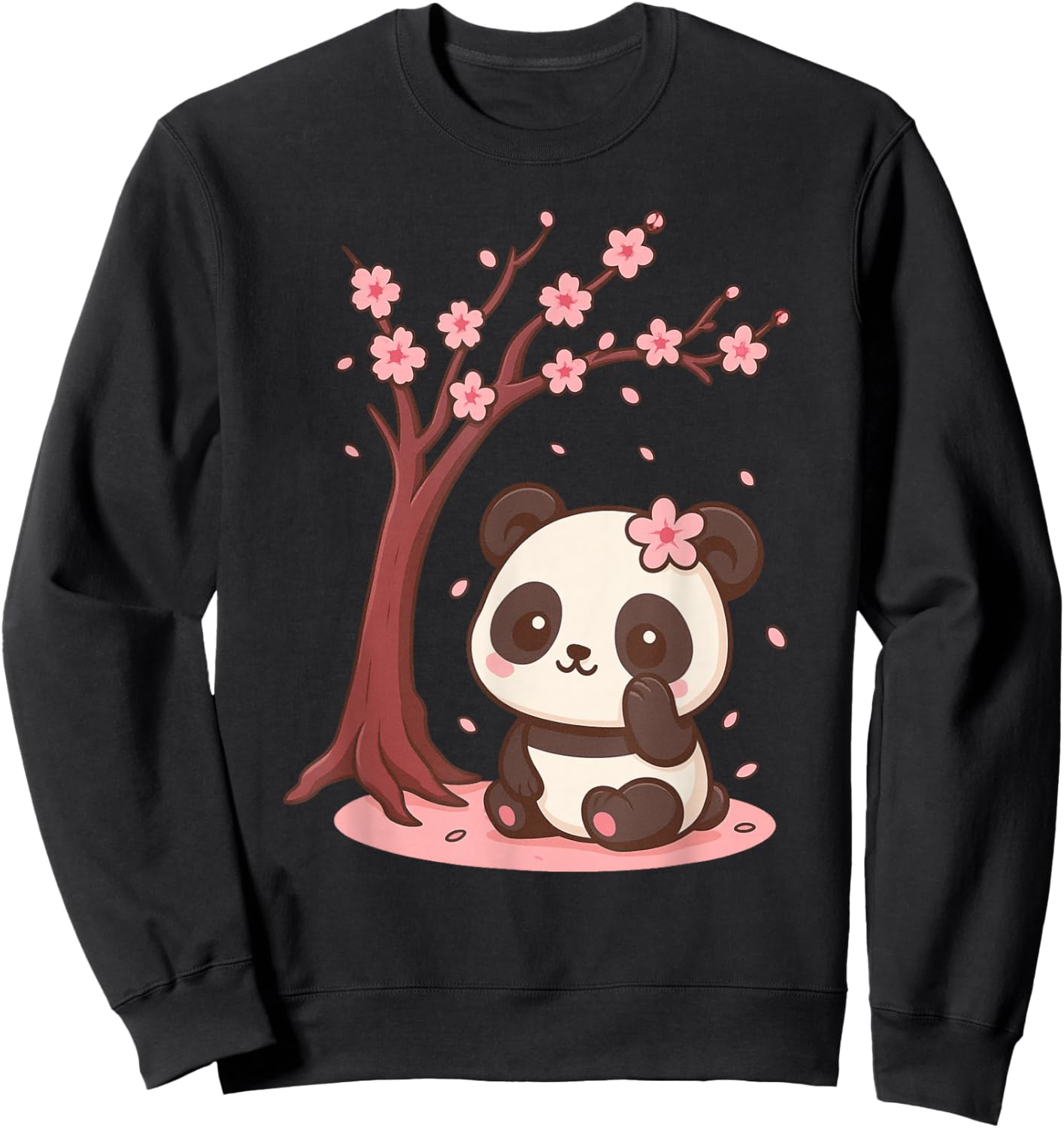 Japanese Panda Kawaii Cherry Blossom Sakura Anime Sweatshirt - Sweatshirt | Black