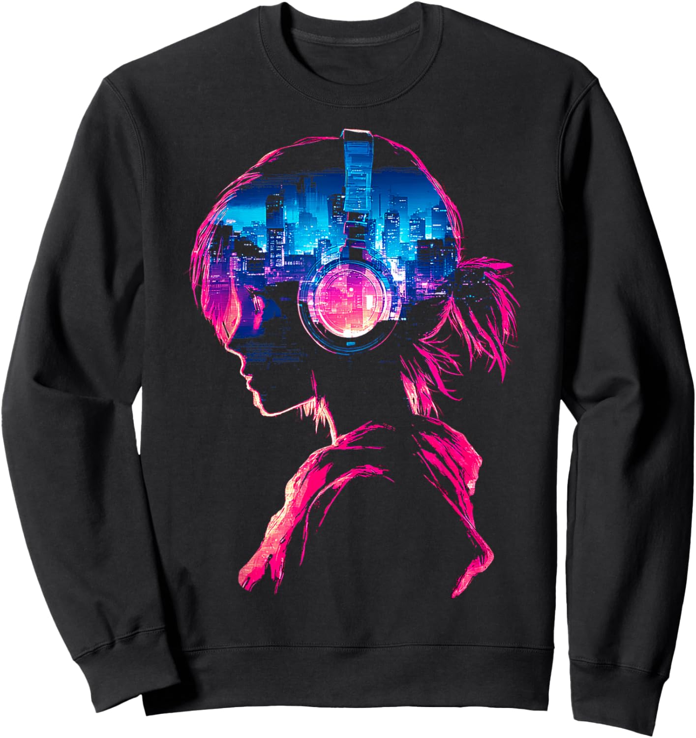 Anime Music Headphones Girl Sweatshirt - Sweatshirt | Black