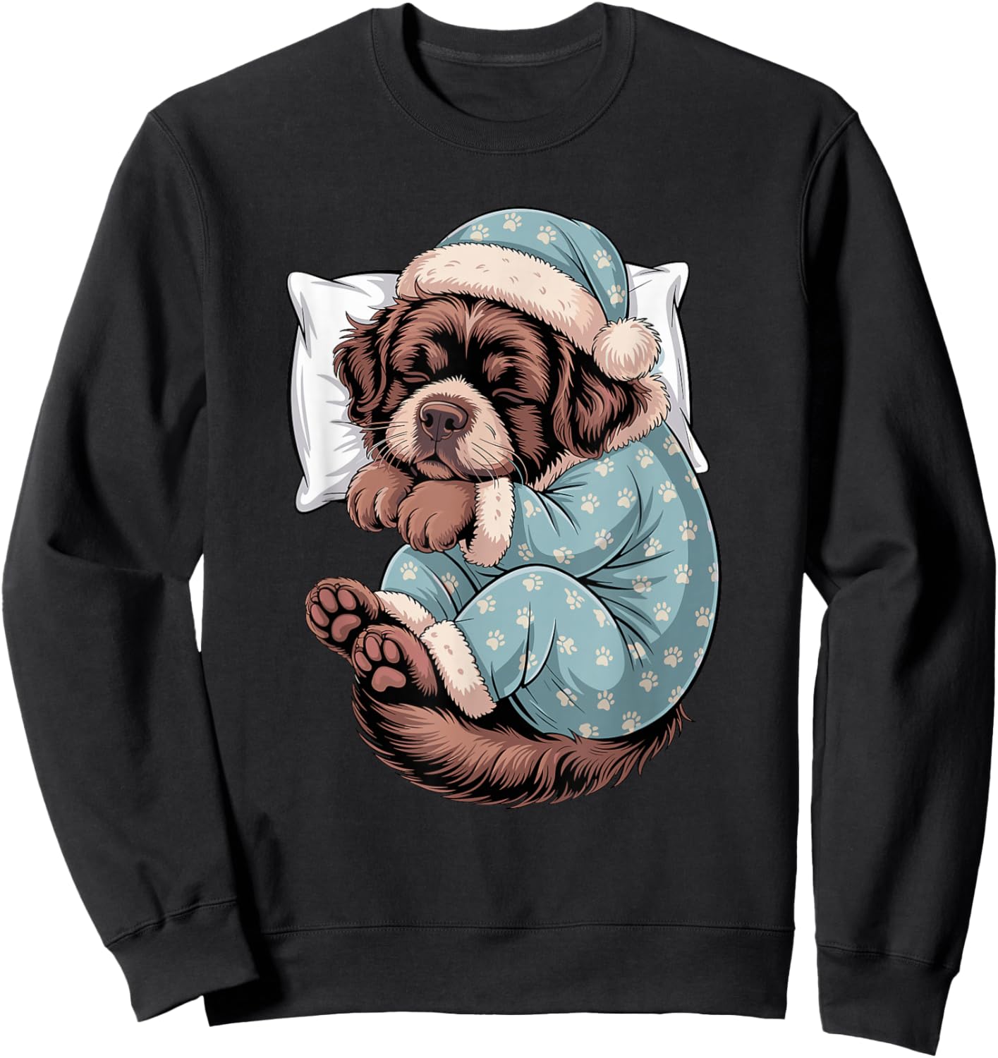 Sleepy Newfoundland Pajama Dog Lover Men Woman Kids Sweatshirt - Sweatshirt | Black