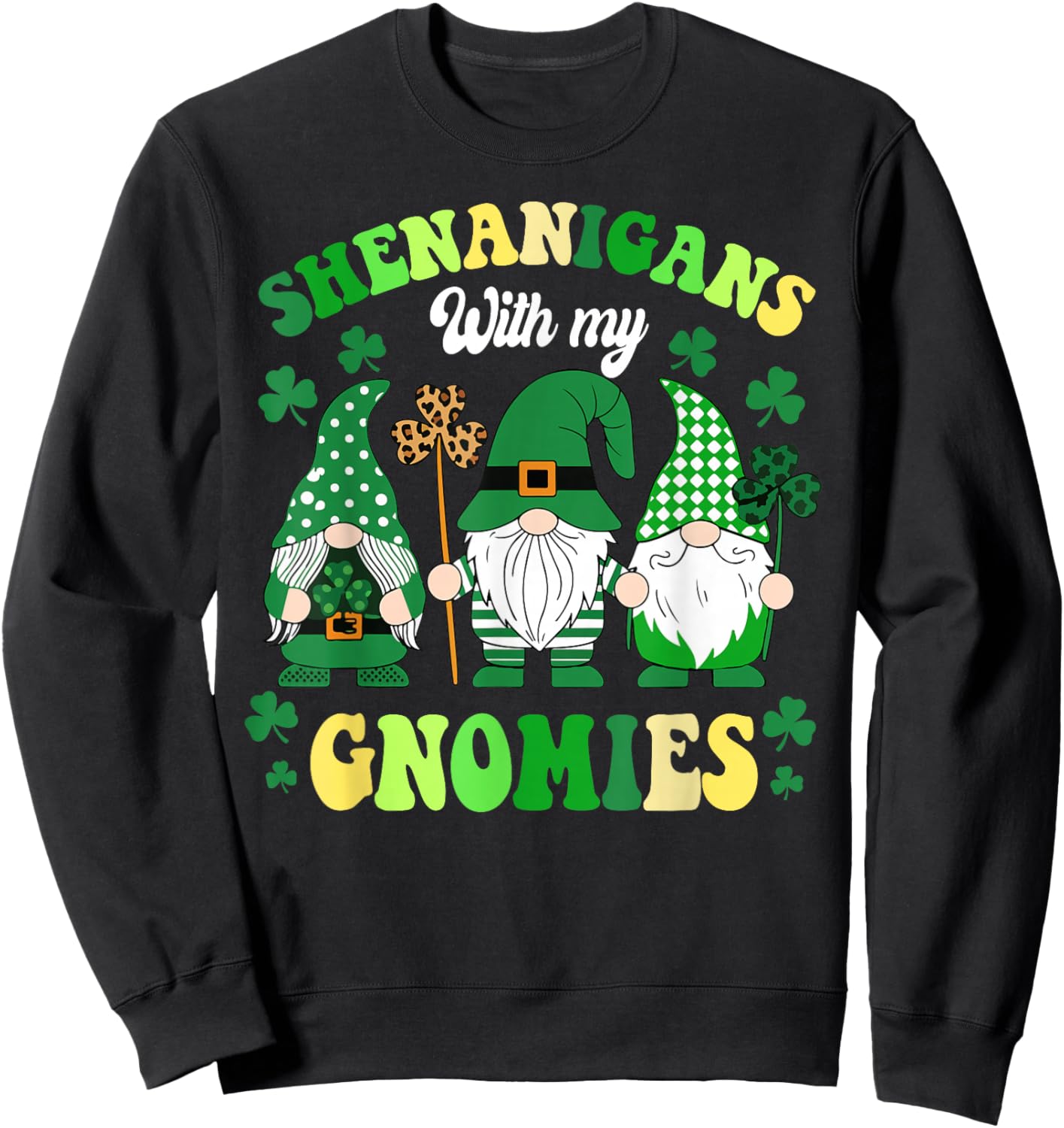 Groovy St Patricks Day Lucky Shamrock Gnomes Irish Women Sweatshirt - Sweatshirt | Black