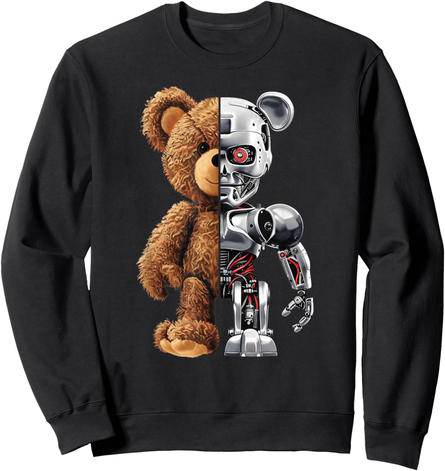 Funny Robotics Animal Lover Teddy Bear Robots Graphic Art Sweatshirt - Sweatshirt | Black