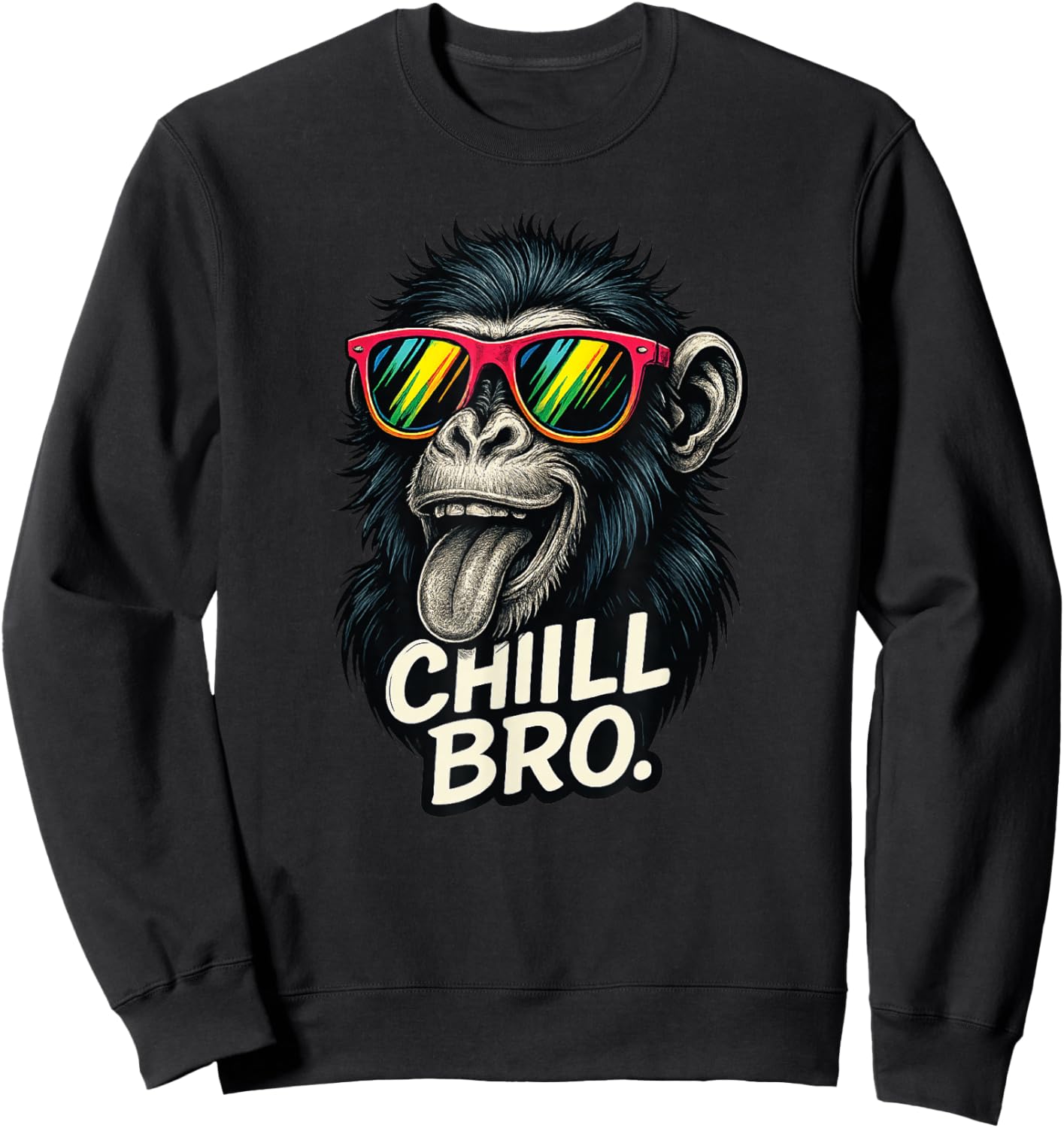 Chill Bro Funny Monkey with Sunglasses Gamer Chiller Fun Sweatshirt - Sweatshirt | Black