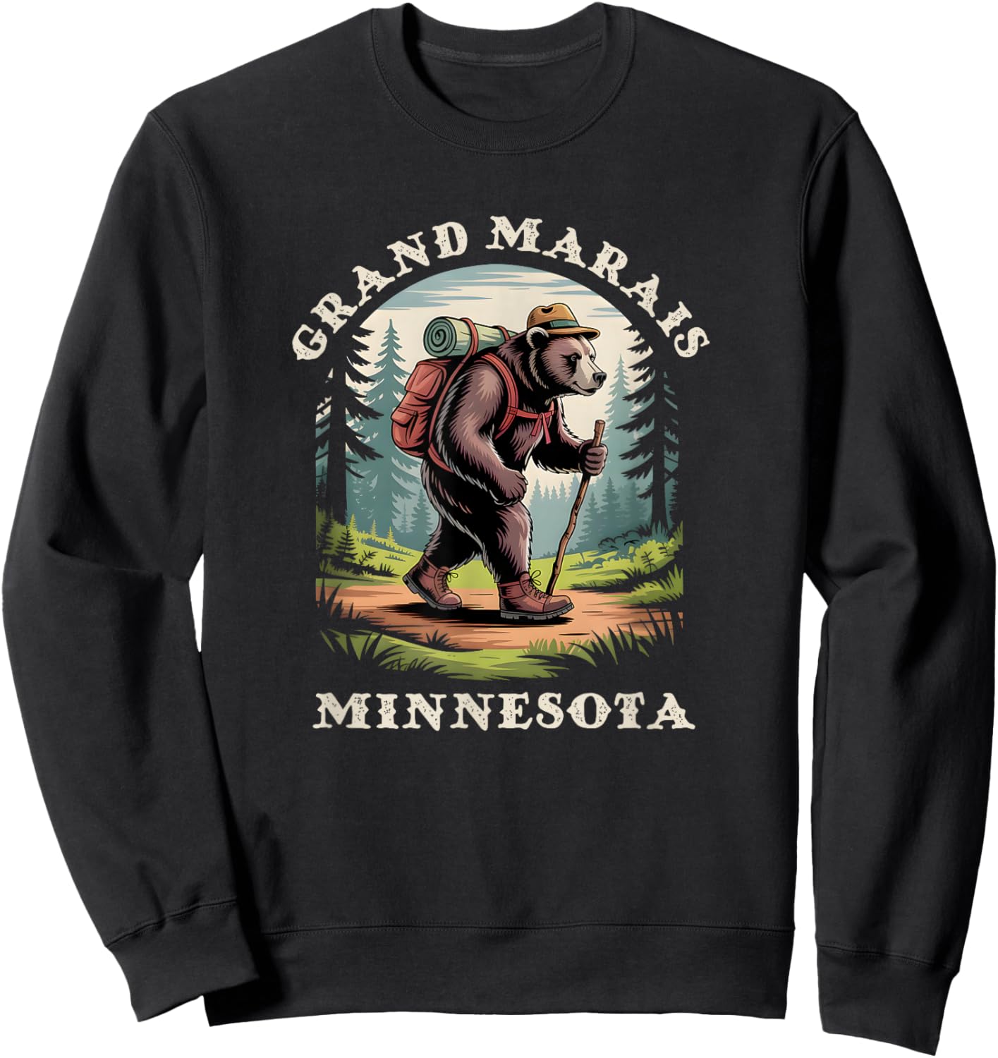 Grand Marais Minnesota Hiking Trail Adventure Bear Sweatshirt - Sweatshirt | Black