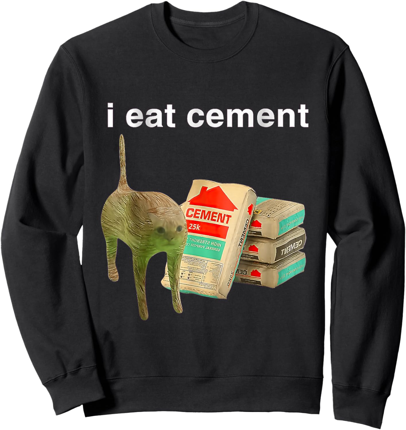 I Eat Cement Cursed Cat Funny Oddly Specific Dank Meme Sweatshirt - Sweatshirt | Black