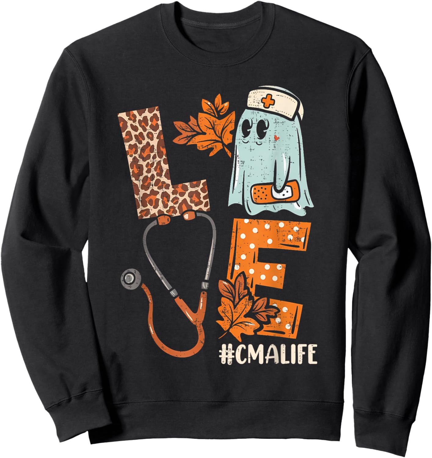 Halloween medical assistant shirts LOVE CMA life Stethoscope Sweatshirt - Sweatshirt | Black