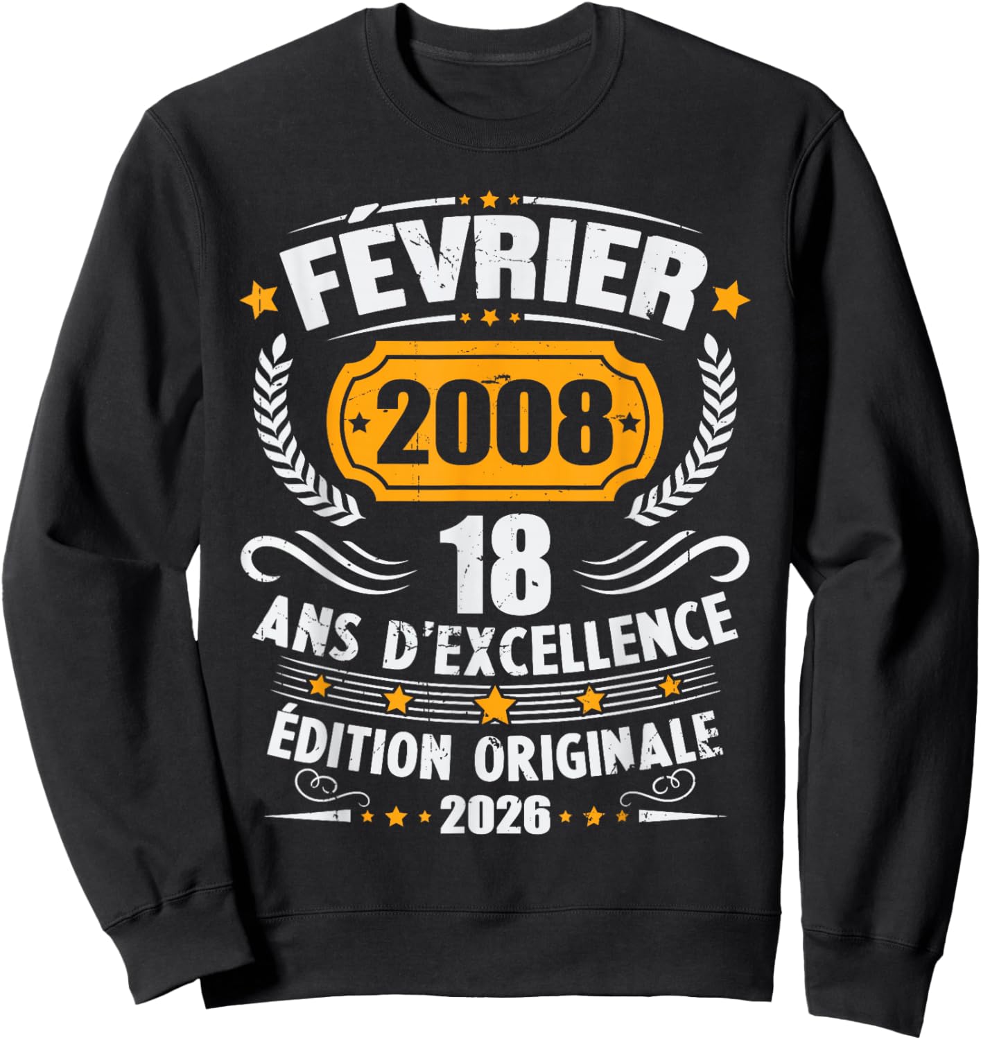 Vintage Birthday Gift 18 Years Born in February 2008 Sweatshirt - Sweatshirt | Black