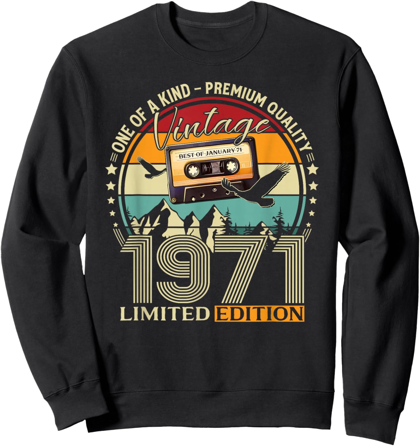 55 Ans Anniversaire Homme Femme Janvier 1971 Cassette Sweatshirt - Sweatshirt | Black