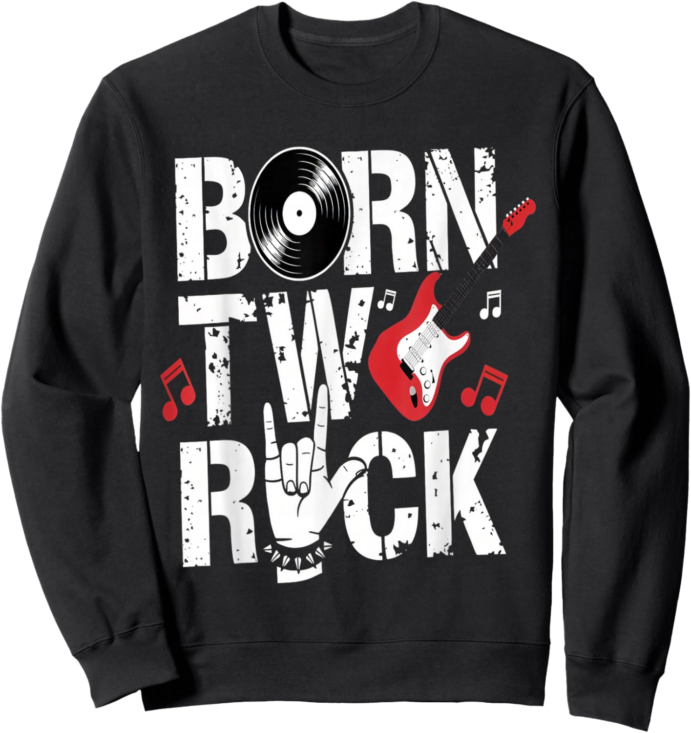 Born Two Rock 2nd Birthday Guitar Design Sweatshirt - Sweatshirt | Black