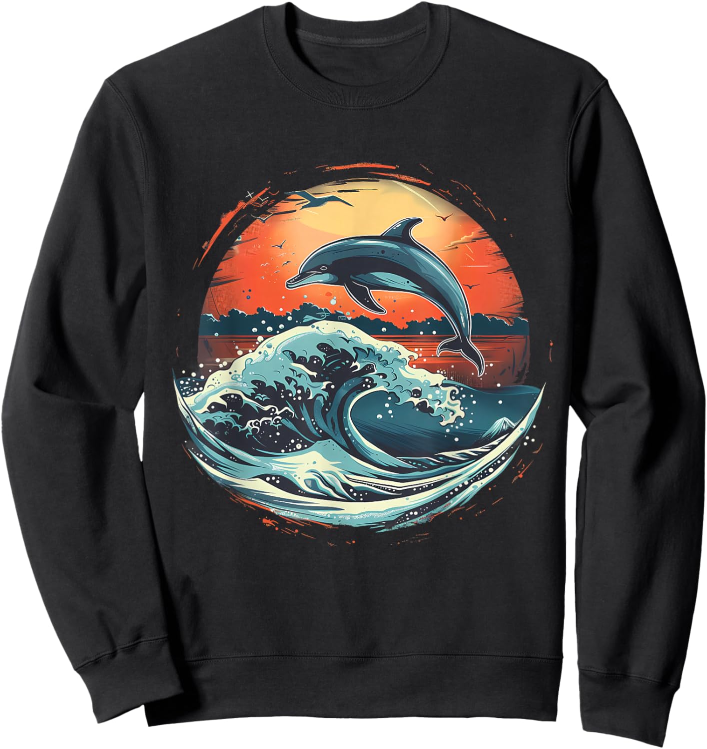 Dolphin Sunset Ocean Sea Dolphin Sea Ocean Animal Lover Sweatshirt - Sweatshirt | Black