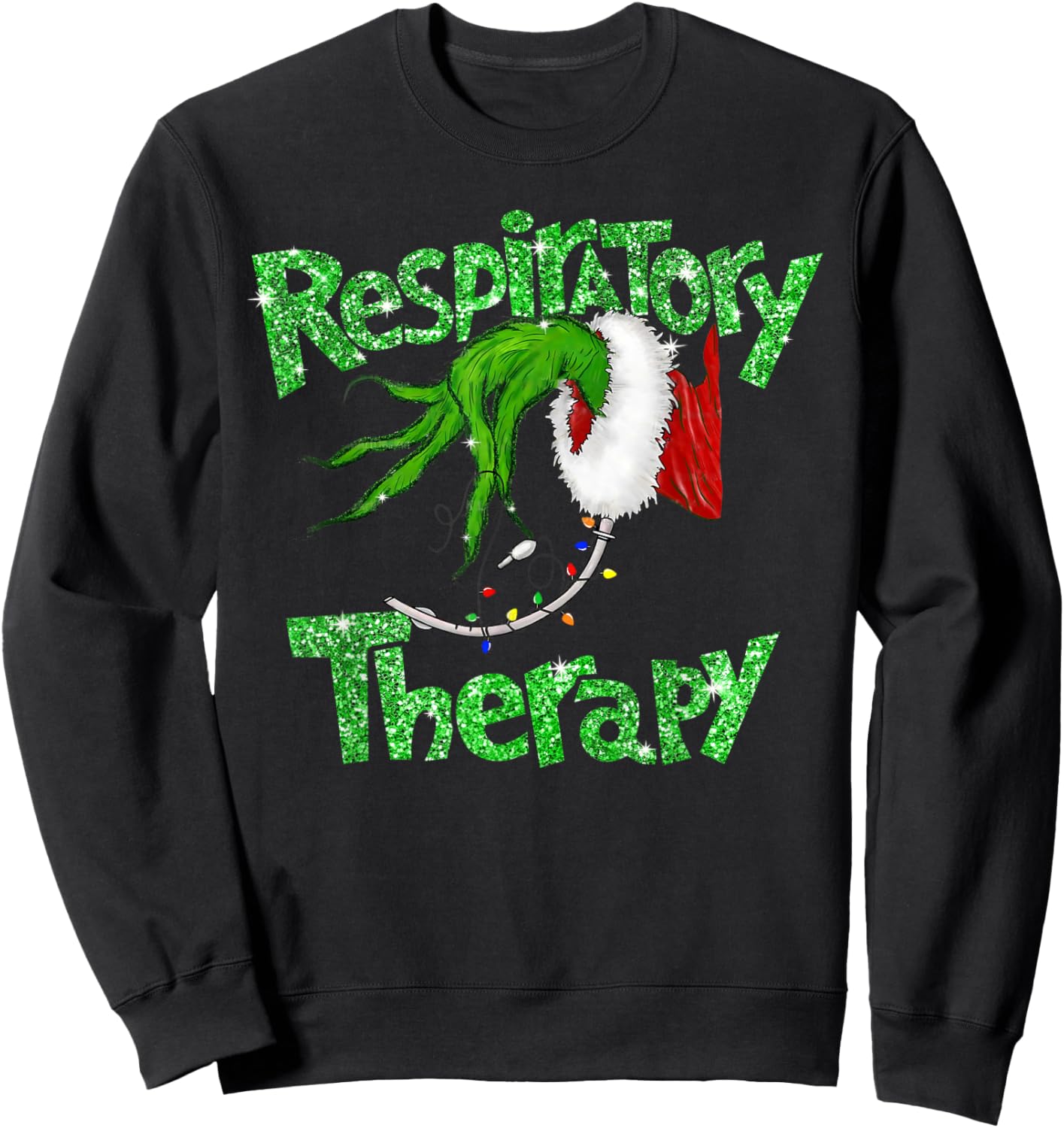Respiratory Therapy Christmas Pulmonologist Nurse Pajamas Sweatshirt - Sweatshirt | Black