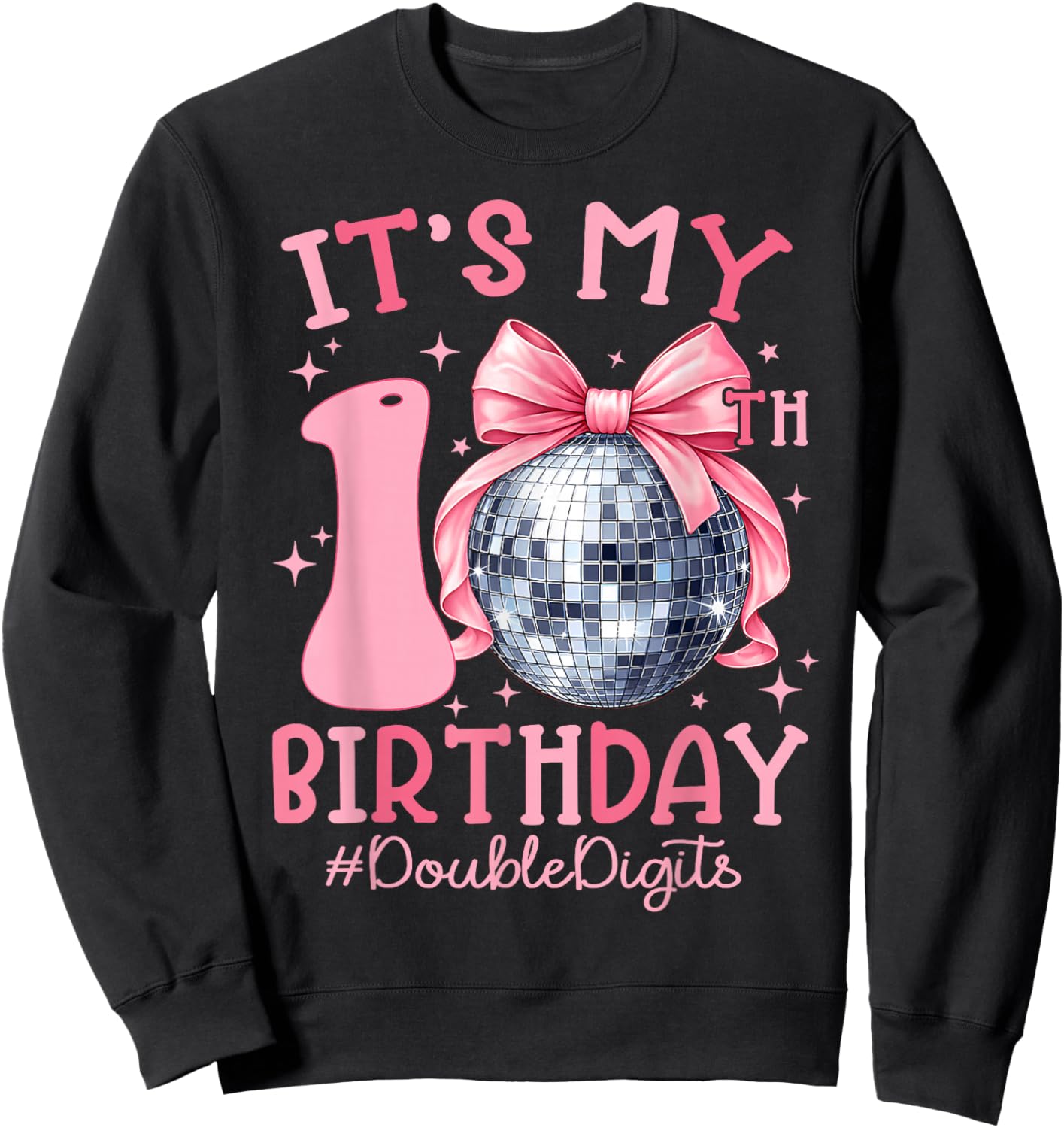 Cute It's My 10th Birthday Girl Coquette Bow Double Digits Sweatshirt - Sweatshirt | Black