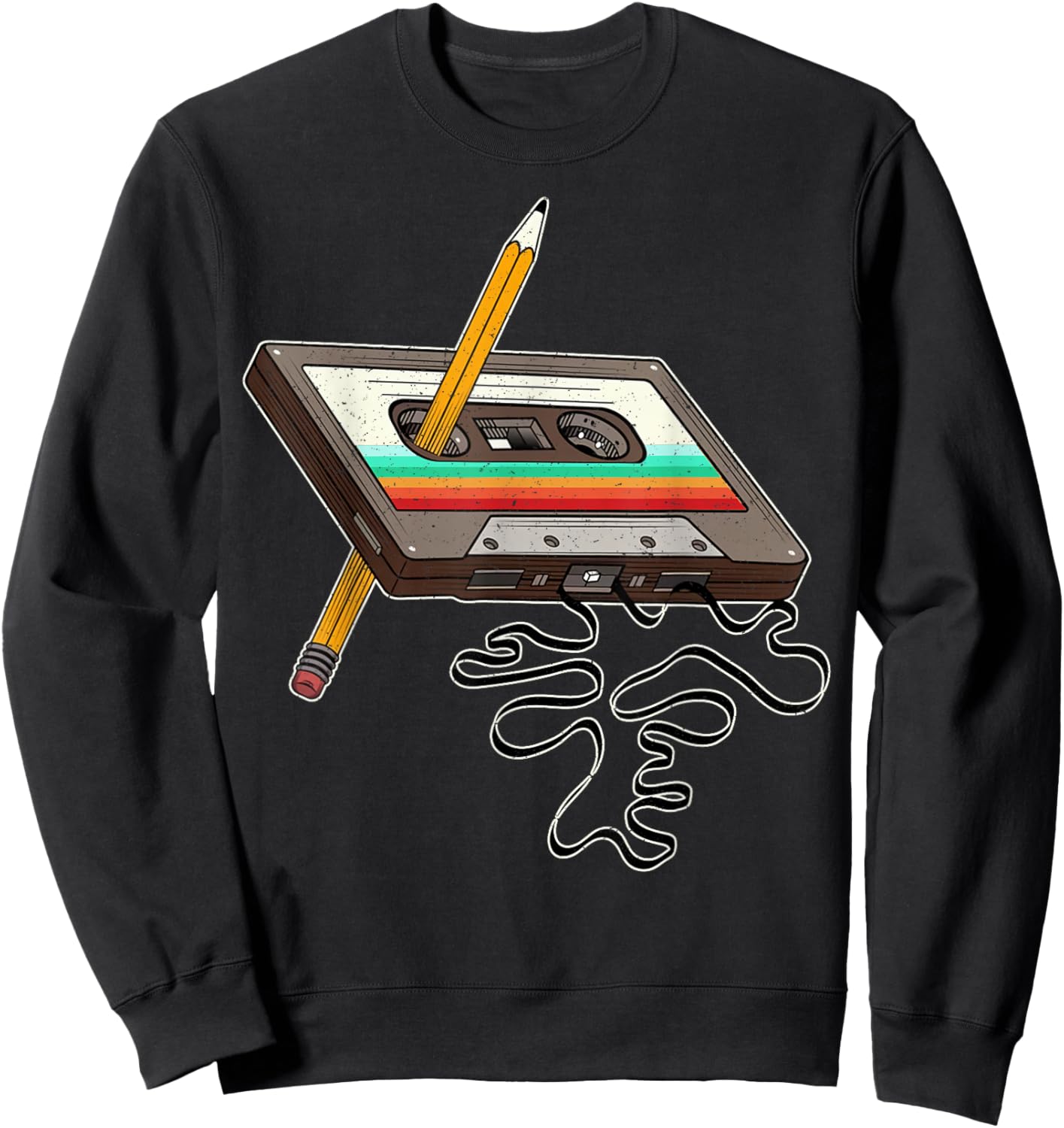 Awesome 80s Cassette Tape Pencil 1980s Retro Throwback Music Sweatshirt - Sweatshirt | Black
