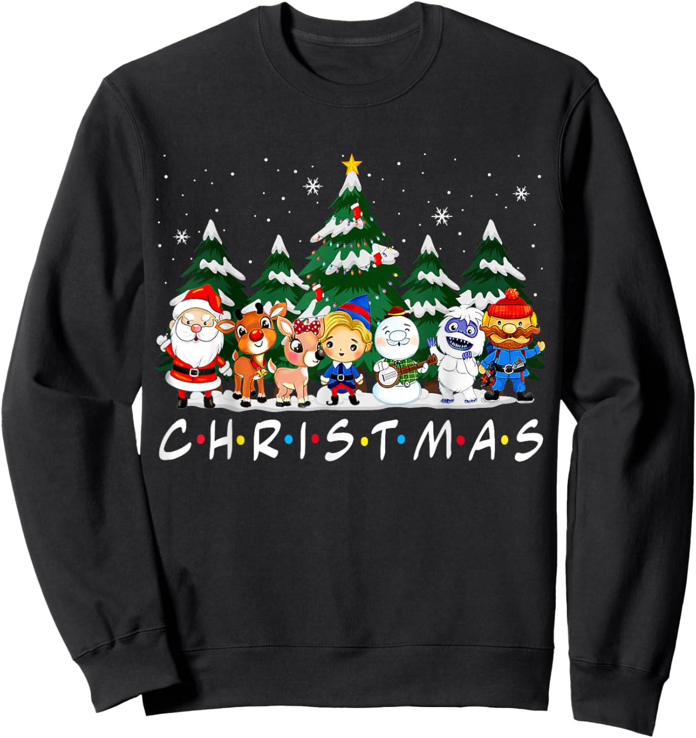 Friends Christmas Santa Rudolph Snowman Family Pajama Xmas Sweatshirt - Sweatshirt | Black