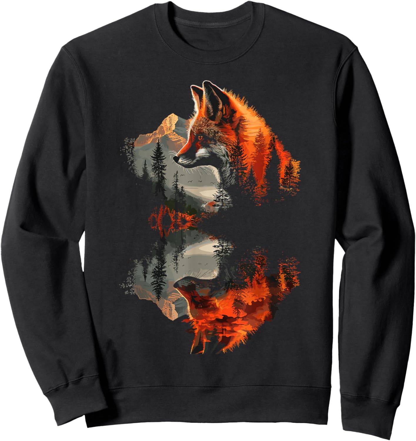 Fox Reflection Foxes Nature Wildlife Sweatshirt - Sweatshirt | Black