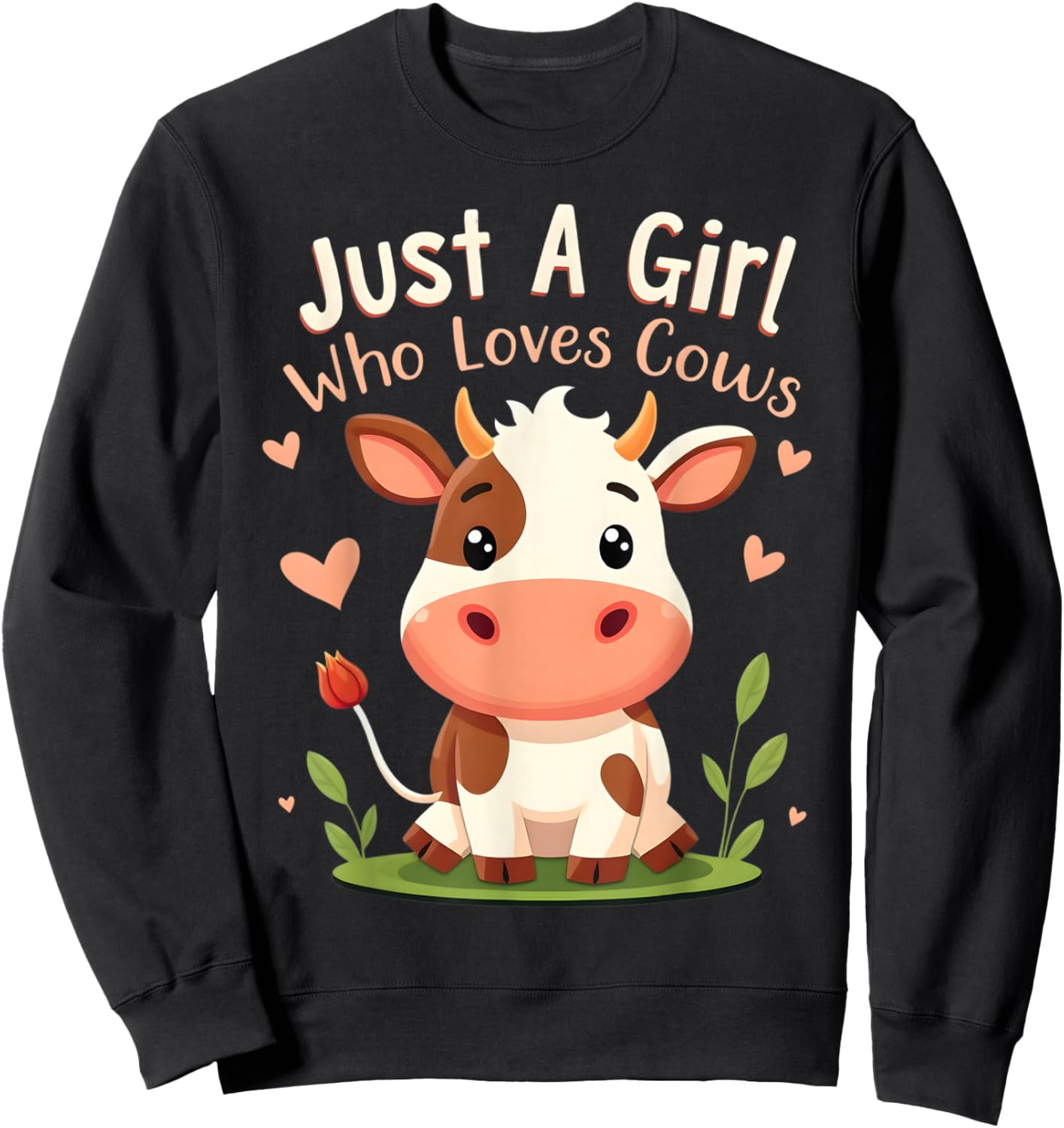 Just A Girl Who Loves Cows Cute Cow Art Sweatshirt - Sweatshirt | Black