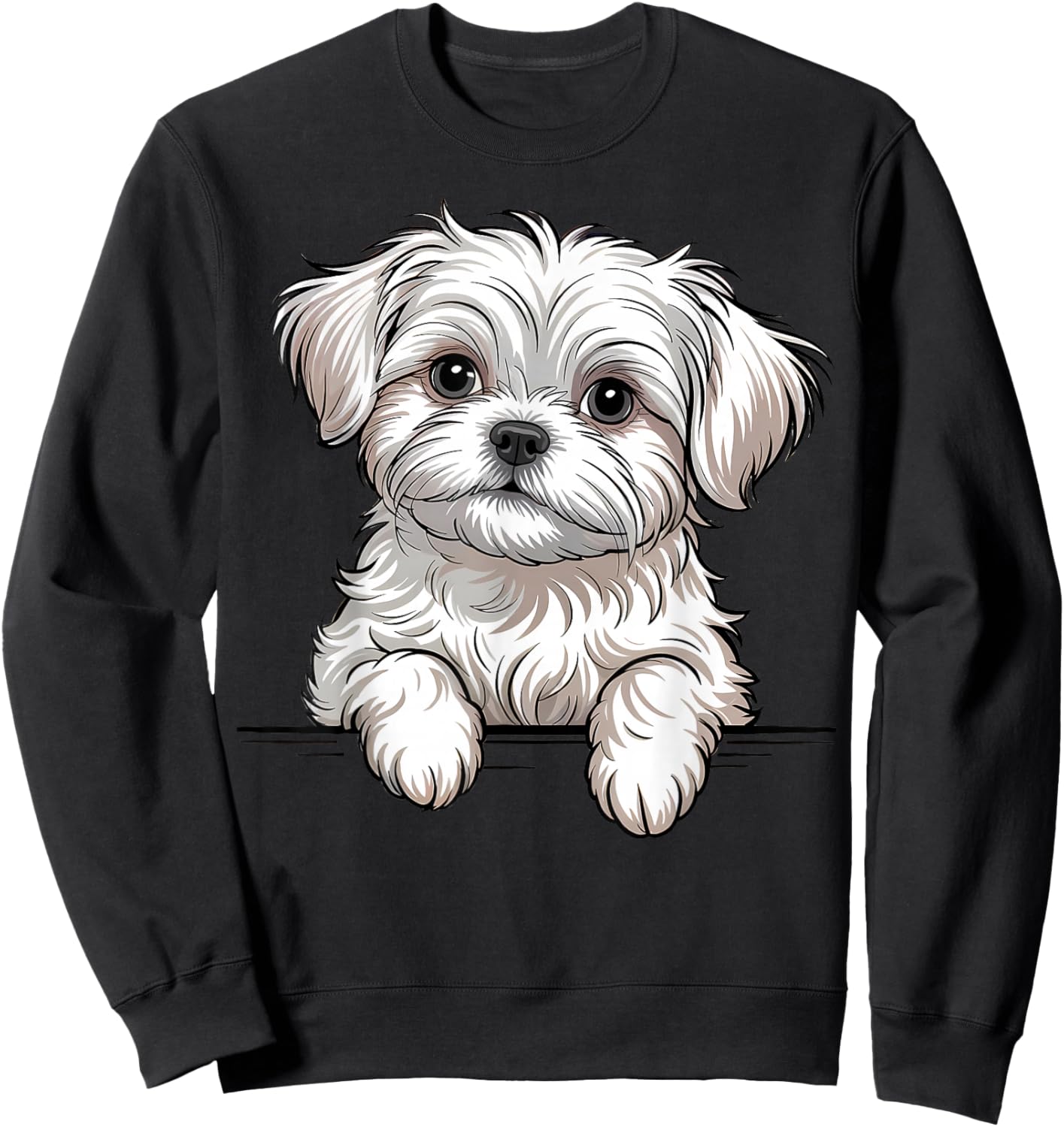 Maltese Funny Peeking Pocket Puppy Dog Lover Sweatshirt - Sweatshirt | Black