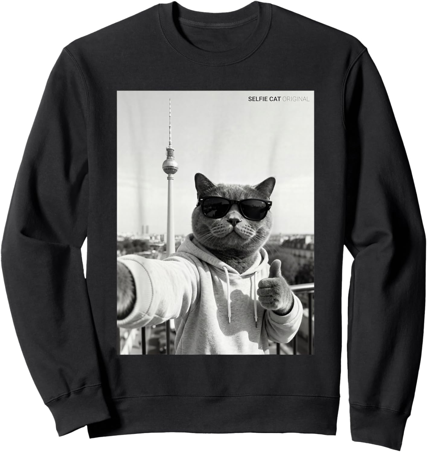 Cool Cat Selfie Berlin Funny Cat Meme Funny Sweatshirt - Sweatshirt | Black