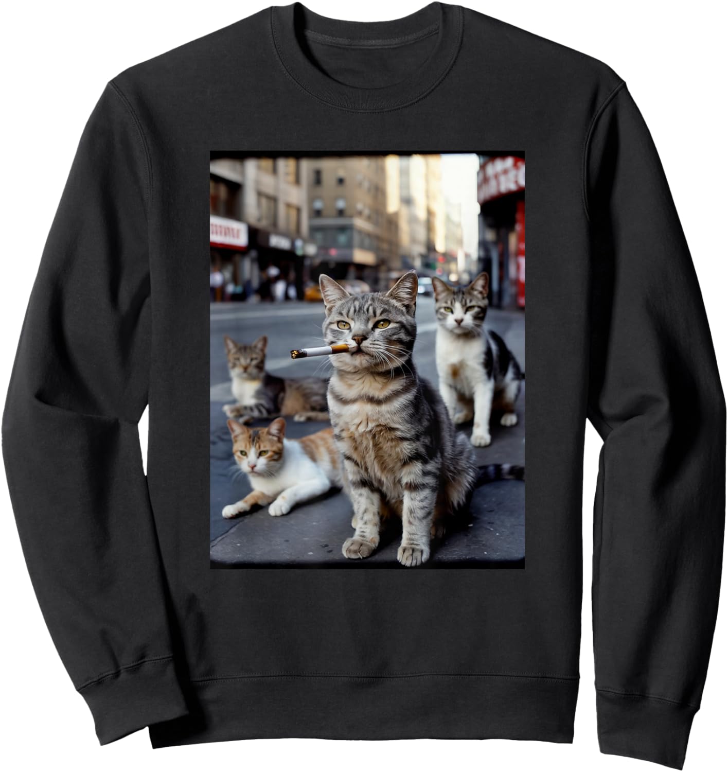 Street Gangster Cats Meme Cat Lovers Funny Memes Brainrot Sweatshirt - Sweatshirt | Black