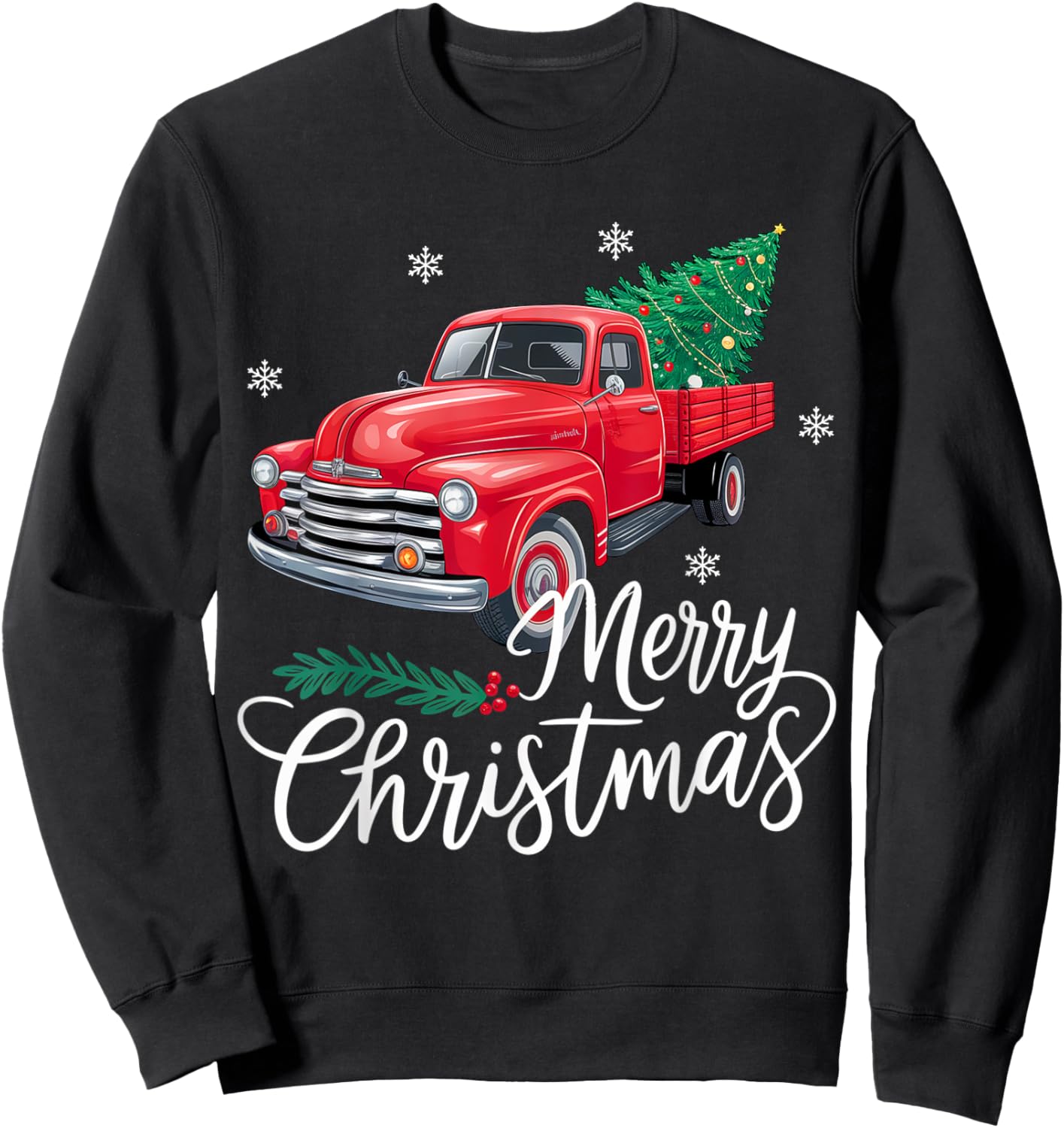 Vintage Wagon Red Truck Christmas Tree Pajama Family Xmas Sweatshirt - Sweatshirt | Black